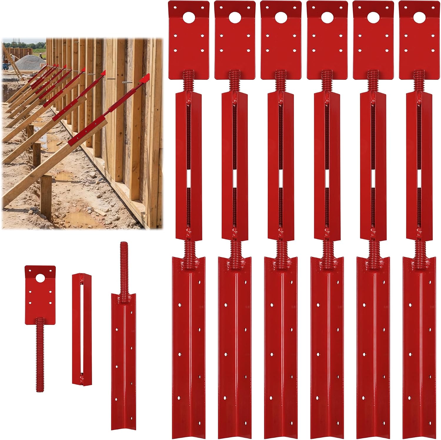 3PCS Concrete Turnbuckle Form Aligner 28.8" - 36.5" Adjustable Wall Brace Solid-State Welding Concrete Tools with 3" X 5.5" Bent Plate Wall Plate for Wall & Beam Alignment Concrete Forms