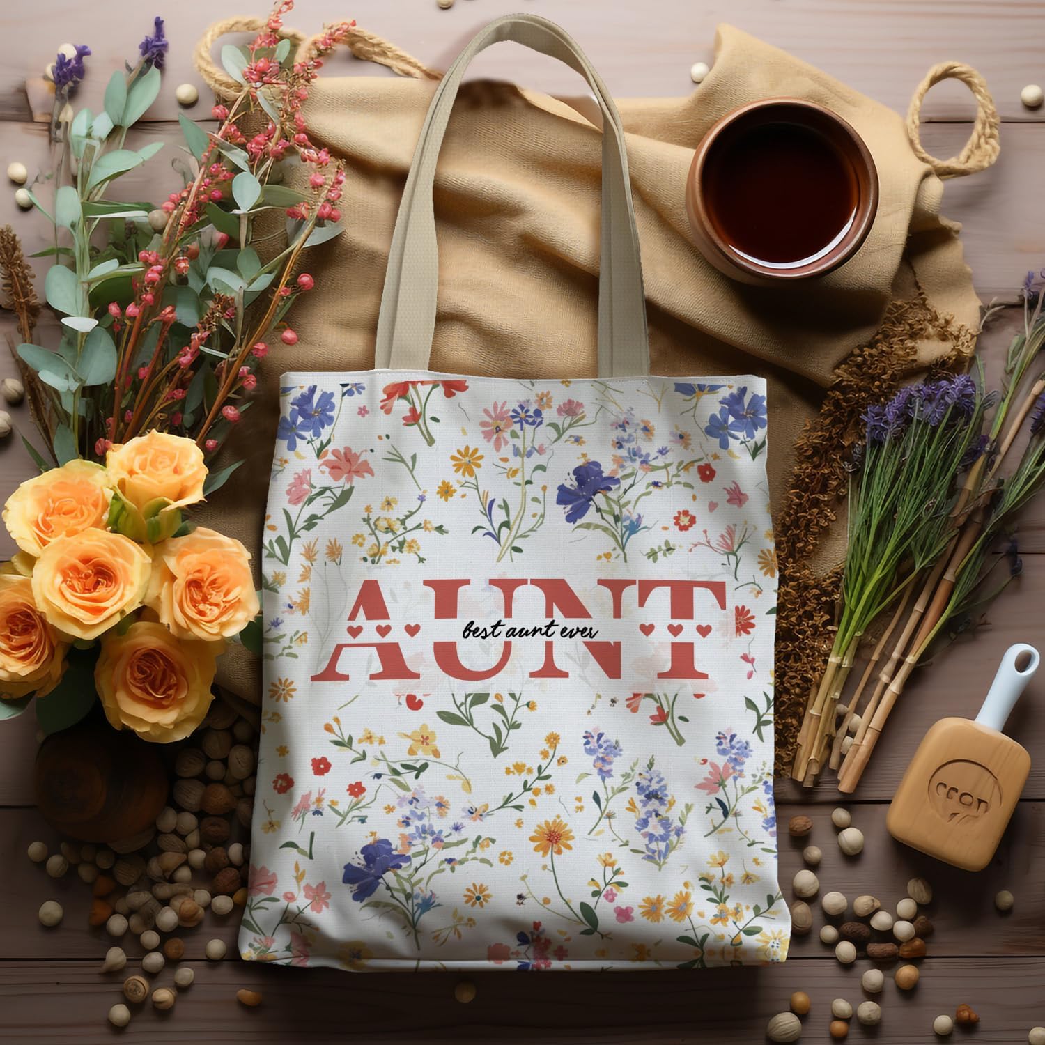 Aunt Gifts Floral Tote Bag, Mother's Day Birthday Gifts for Aunt from Grandkids Grandsons Granddaughters Canvas Tote Bags for Women, Reusable Grocery Shopping Bag - Image 5