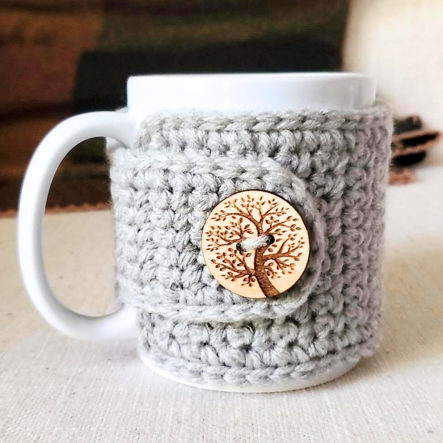 Nandy's Nook Springtime Mug Cozy Sleeves, Light Grey and Pink Tree of Life Coffee Tea Cup Covers Set of 2