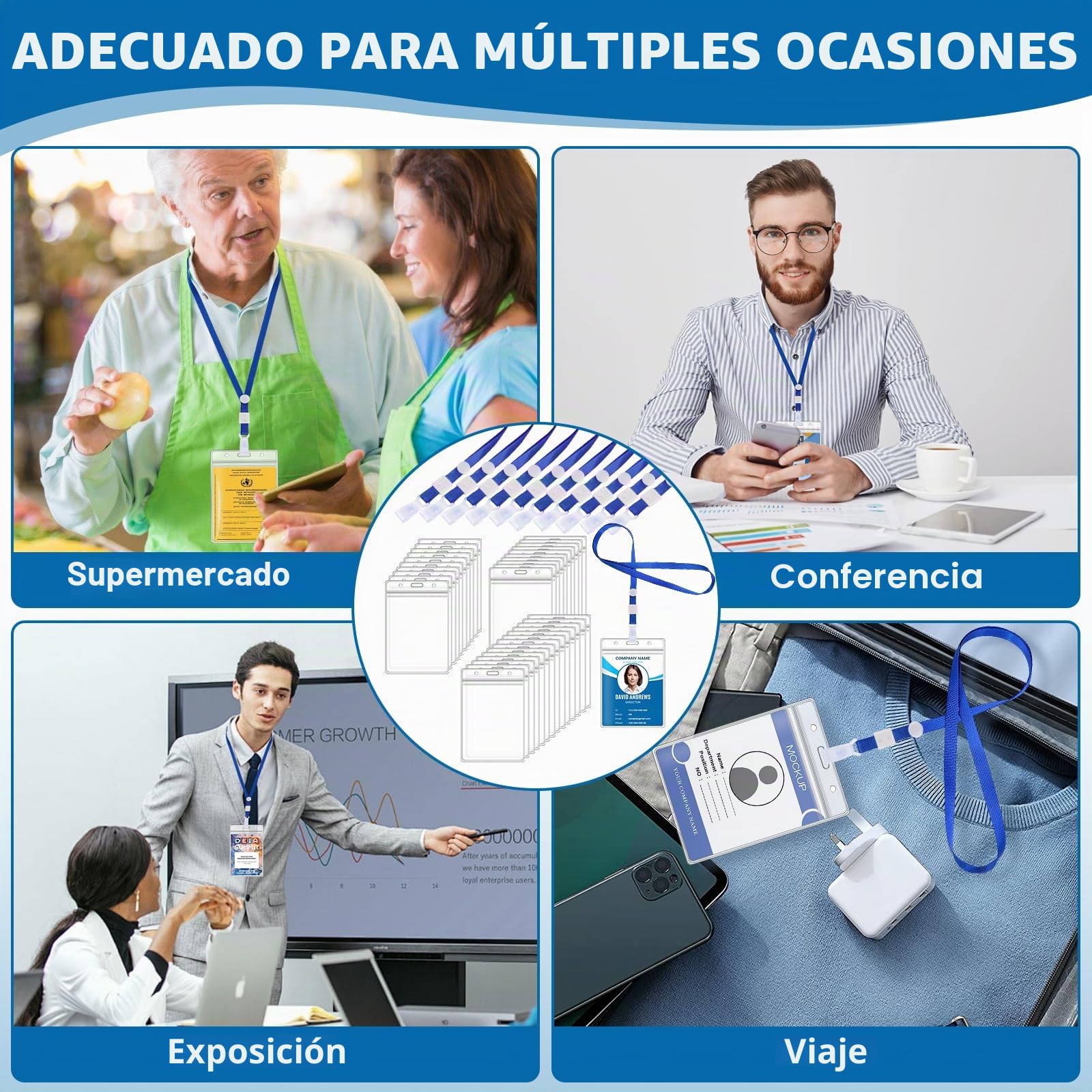 100 Piezas Porta Tarjetas Identificativas A6, 11 x 16 cm, con Cordón y Hebilla Ajustable, Impermeable, Transparente de PVC para Tarjetas Identificativas Vertical, para Oficina Estudiante Exposición