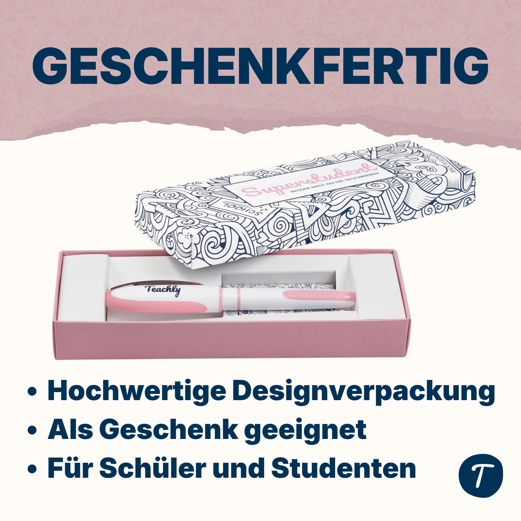Teachly Bundle 3 x Tintenroller Superstudent (Rosé-, Mint- & Türkis-Set) - Inkl. 7 Tintenpatronen (Blau) je Set