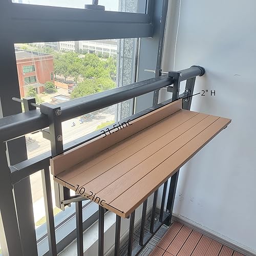 Miniatura 3 de Mesa de barandilla de balcón, mesa de riel plegable, mesa colgante multifuncional para uso en interiores y exteriores (color madera)