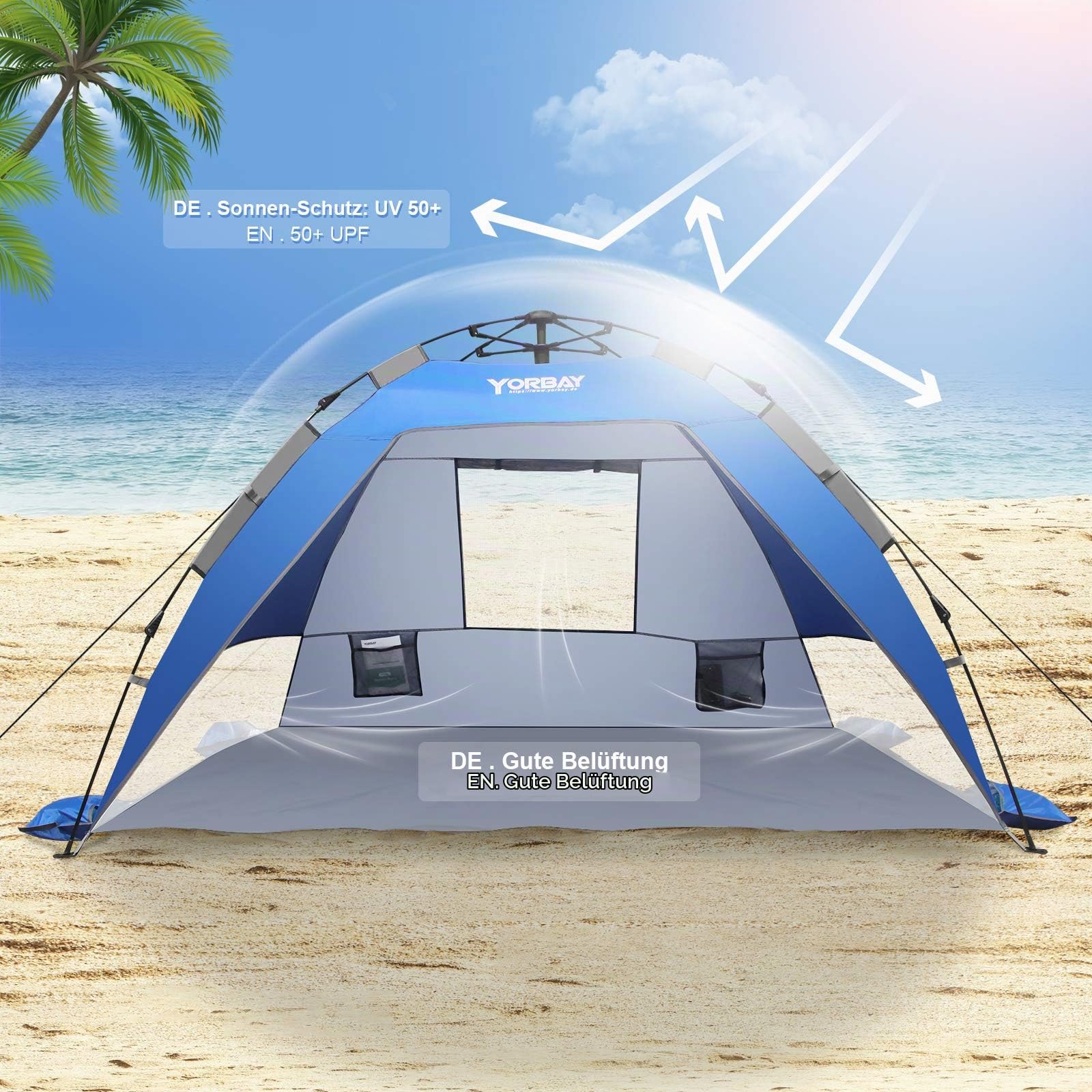 yorbay zelt Strandmuschel Pop Up,Automatik-Strandzelt mit UV-Schutz 50+,Strand mit Heringen,Sandtasche und Tragetasche,für 2-3 Personen,schnell aufbauend für Familie,Garten,Camping,Anglen,Outdoors Sport & Freizeit In stock Produkte|Markise Fiamma F45S|Camping eShop Color:Cement