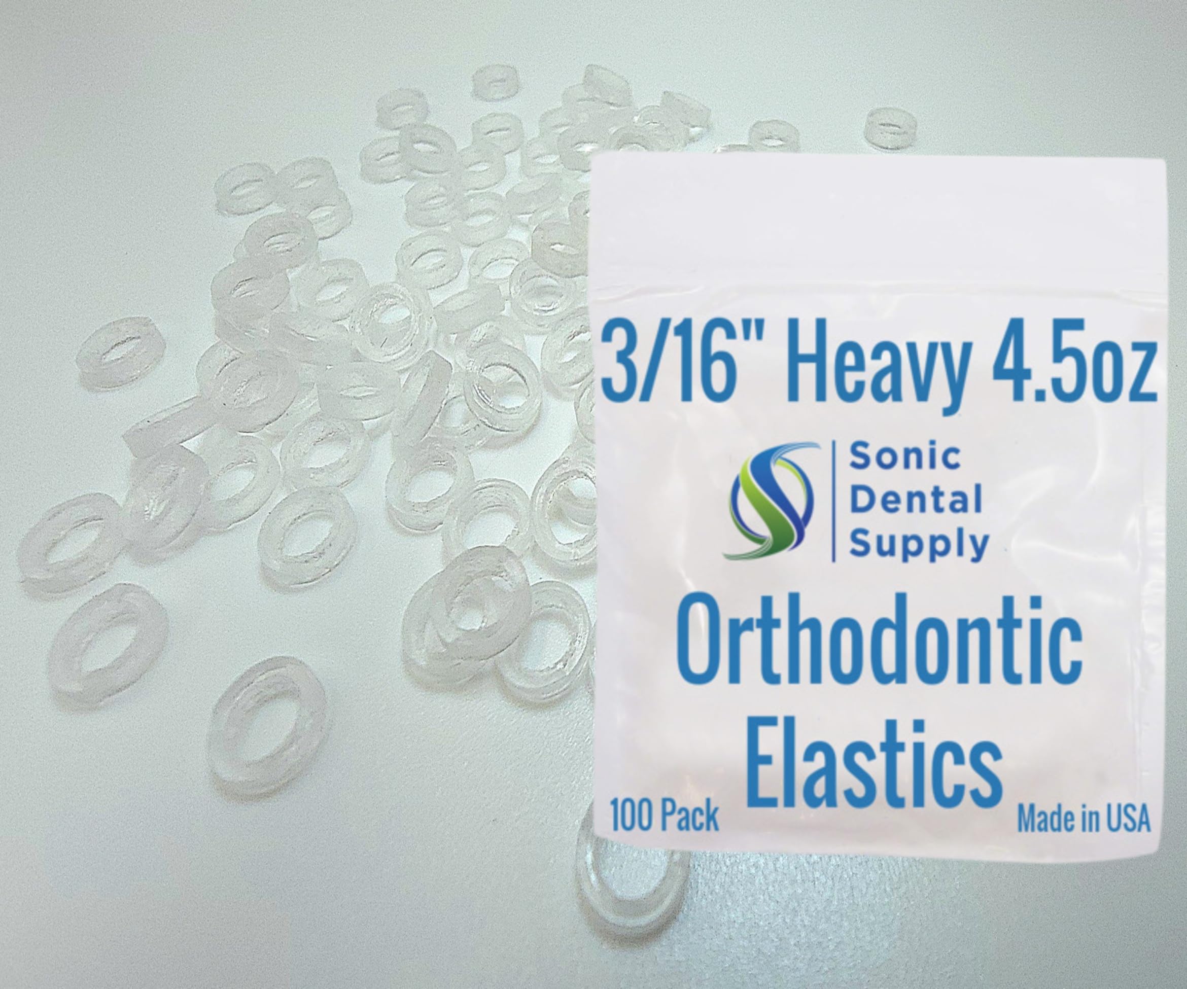 3/16 inch Heavy 4.5 oz - Orthodontic Elastic Rubber Bands - 100 Pack - Clear Latex Free, Small, Braces, Dreadlocks Hair Braids, Tooth Gap, Packaging, Crafts, Sonic Dental Supply - Made in USA