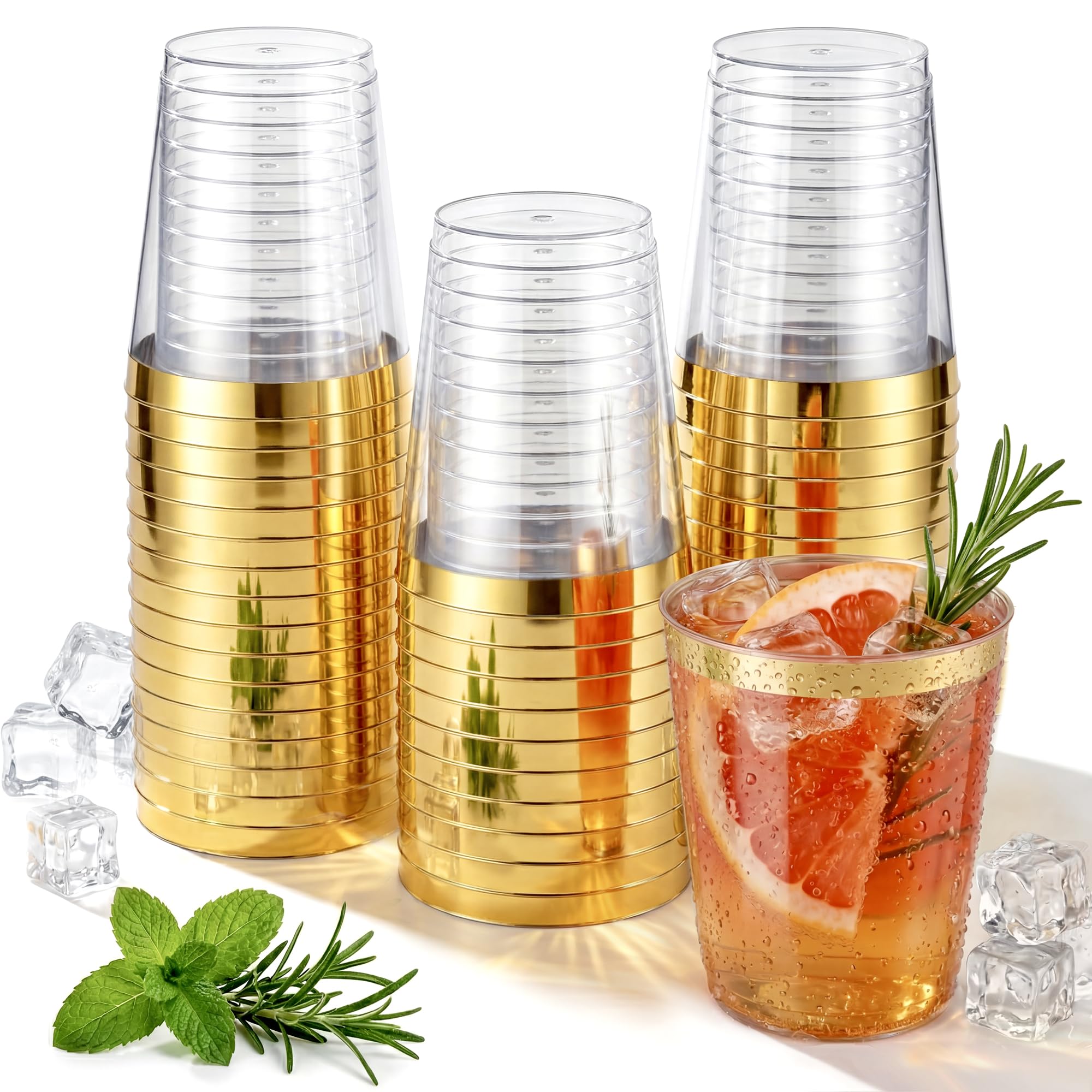 Nervure 240PCS Gold Plastic Cups - 9Oz Gold Rimmed Plastic Cups Disposable — Amazon image 14