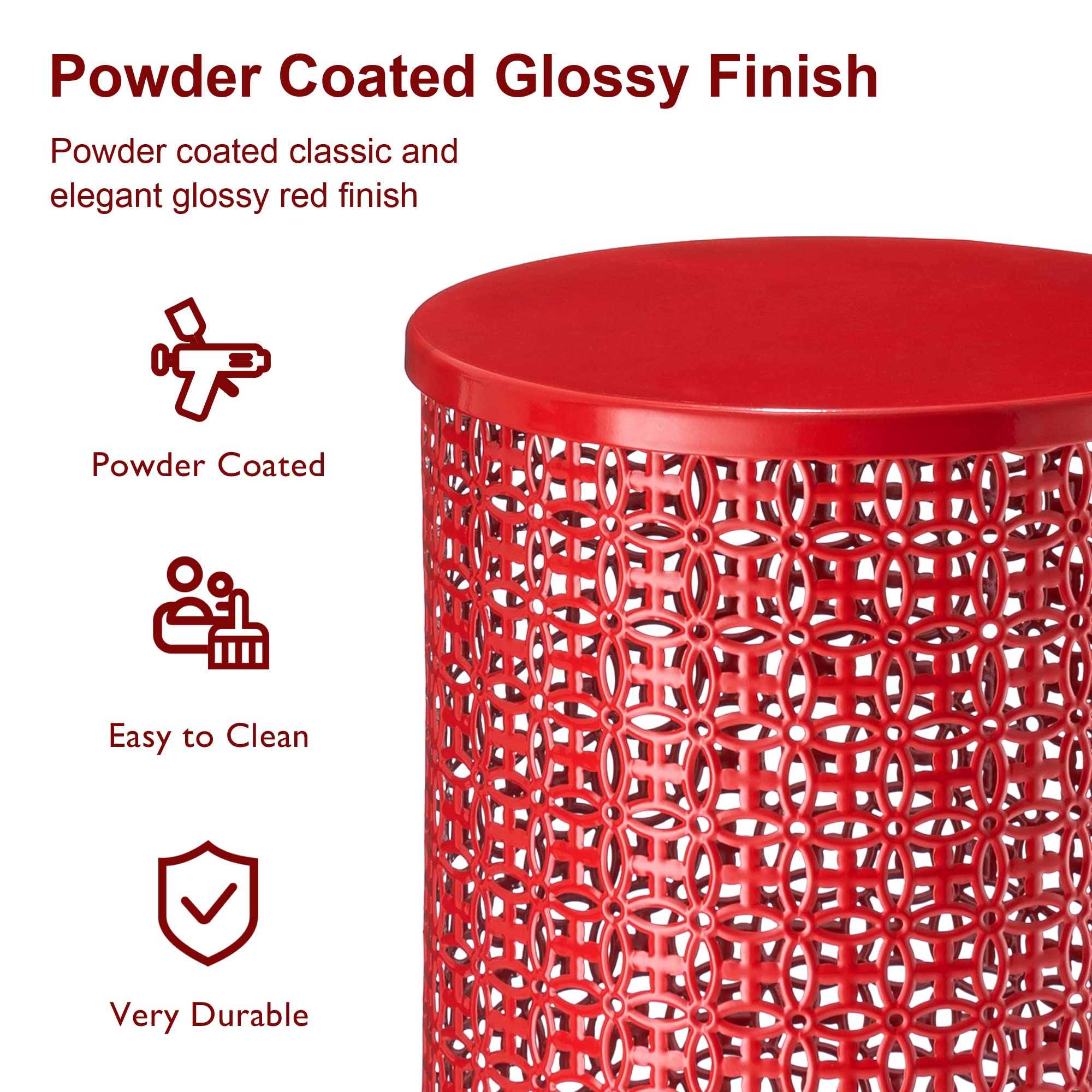 red metal garden stool
