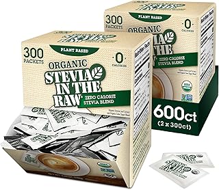Stevia In The Raw Organic Stevia Sweetener Packets, 300 Ct Box, 2 Pack, Zero Calorie Stevia Sugar Substitute Packets, No Erythritol or Artificial Flavors, USDA Organic, Non-GMO Project Verified, Vegan