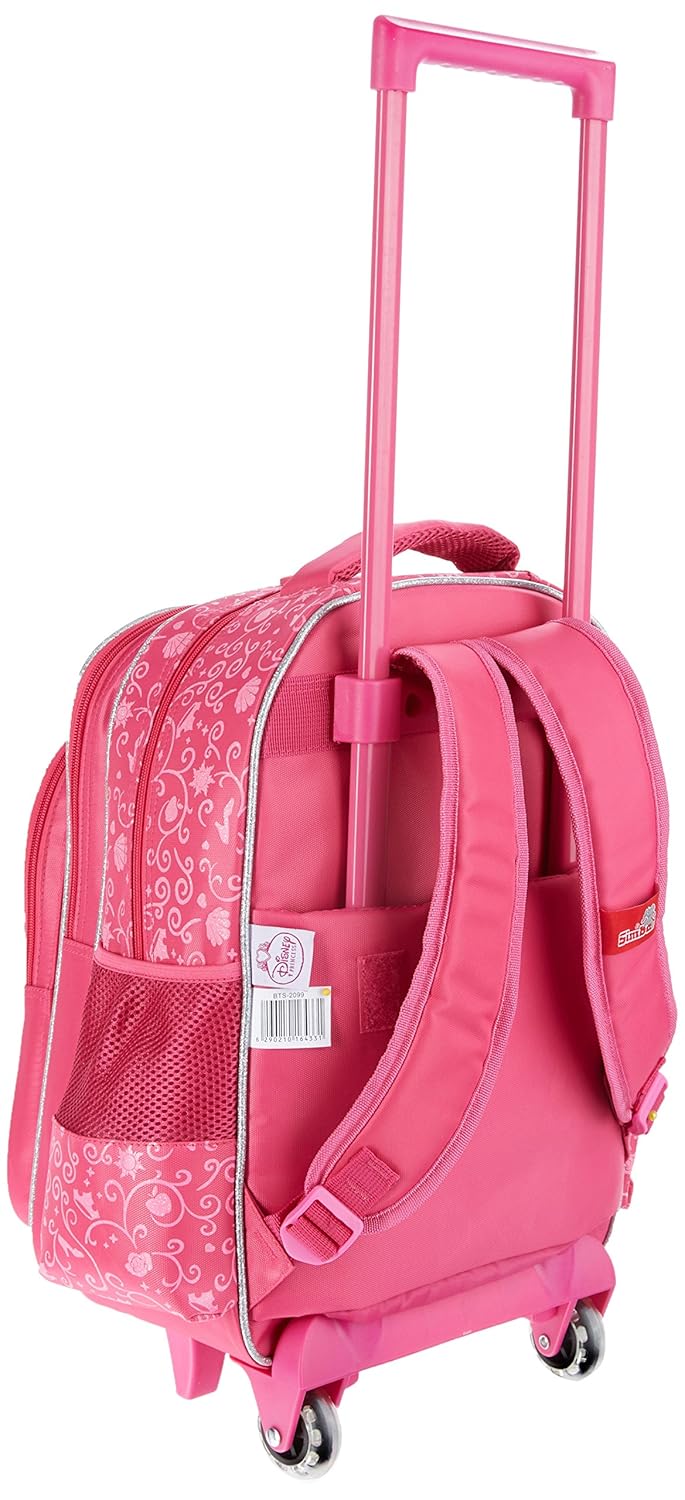 lateral view of the Disney Princess backpack with the trolley handle extended
