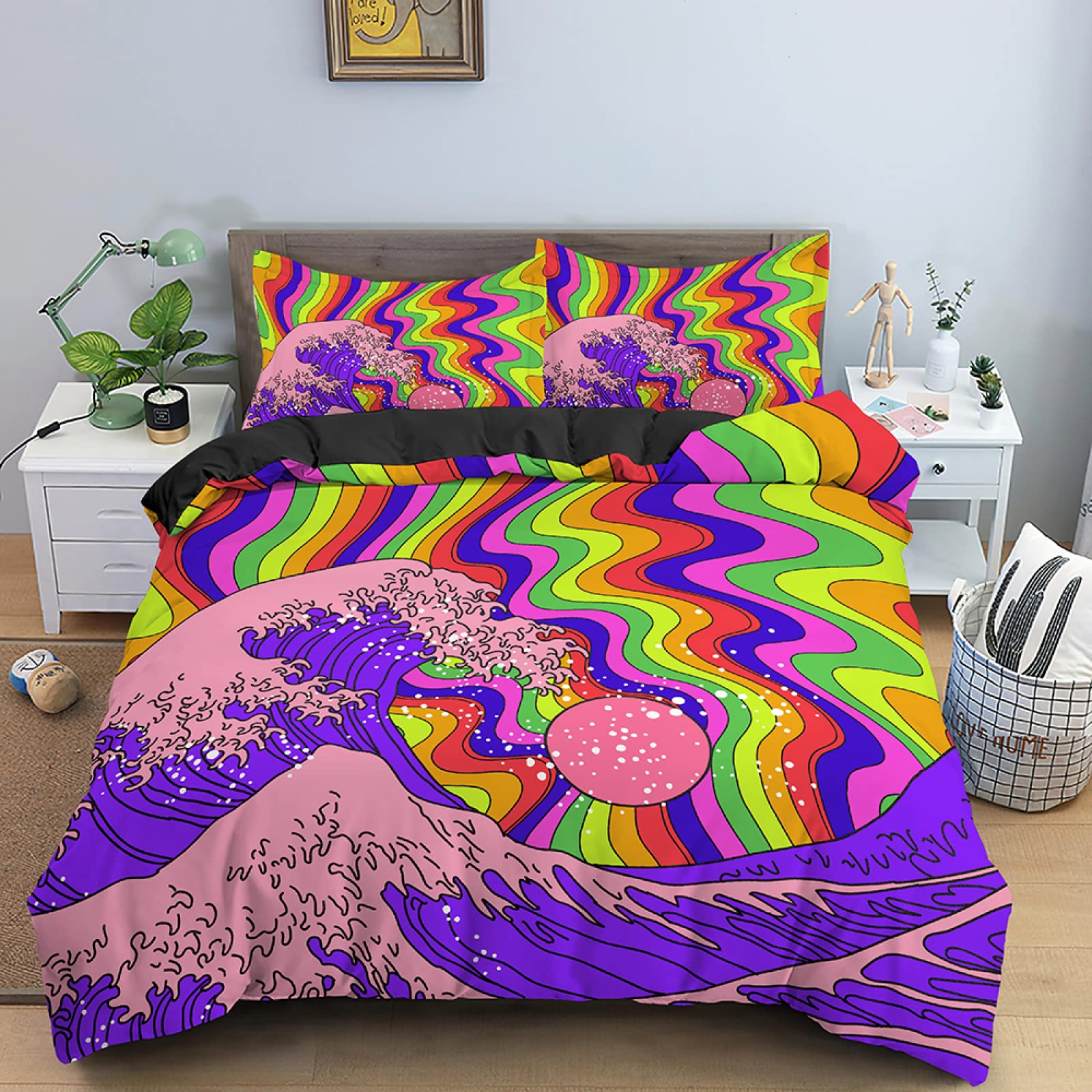 Housse de couette 160x200 pour chambre de fille ado parure de lit violette chaleureuse