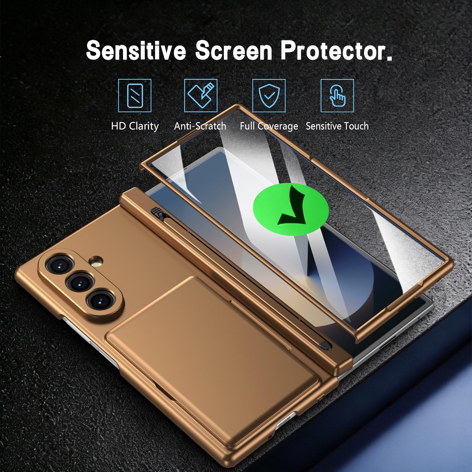 Etui do Samsung Galaxy Z Fold8 Ultra, etui z portfelem na karty, osłona ekranu do Galaxy Fold 8 Ultra z rysikiem - złote