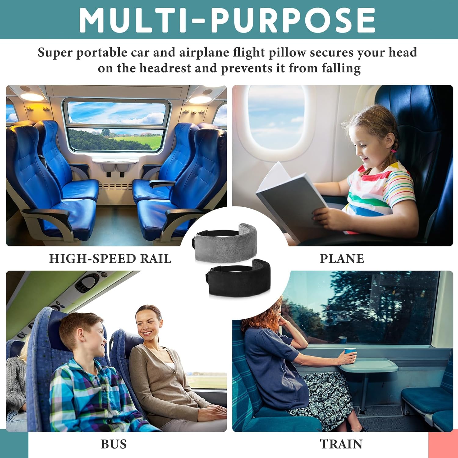 Xtinmee 2 Pcs Travel Pillow for Sleeping Airplane Headrest Airplane Head Strap Sleeper Pillow Travel Head Sleep Support Band with 2 Extension Straps for Car Plane Travel(Gray, Black) - Image 7