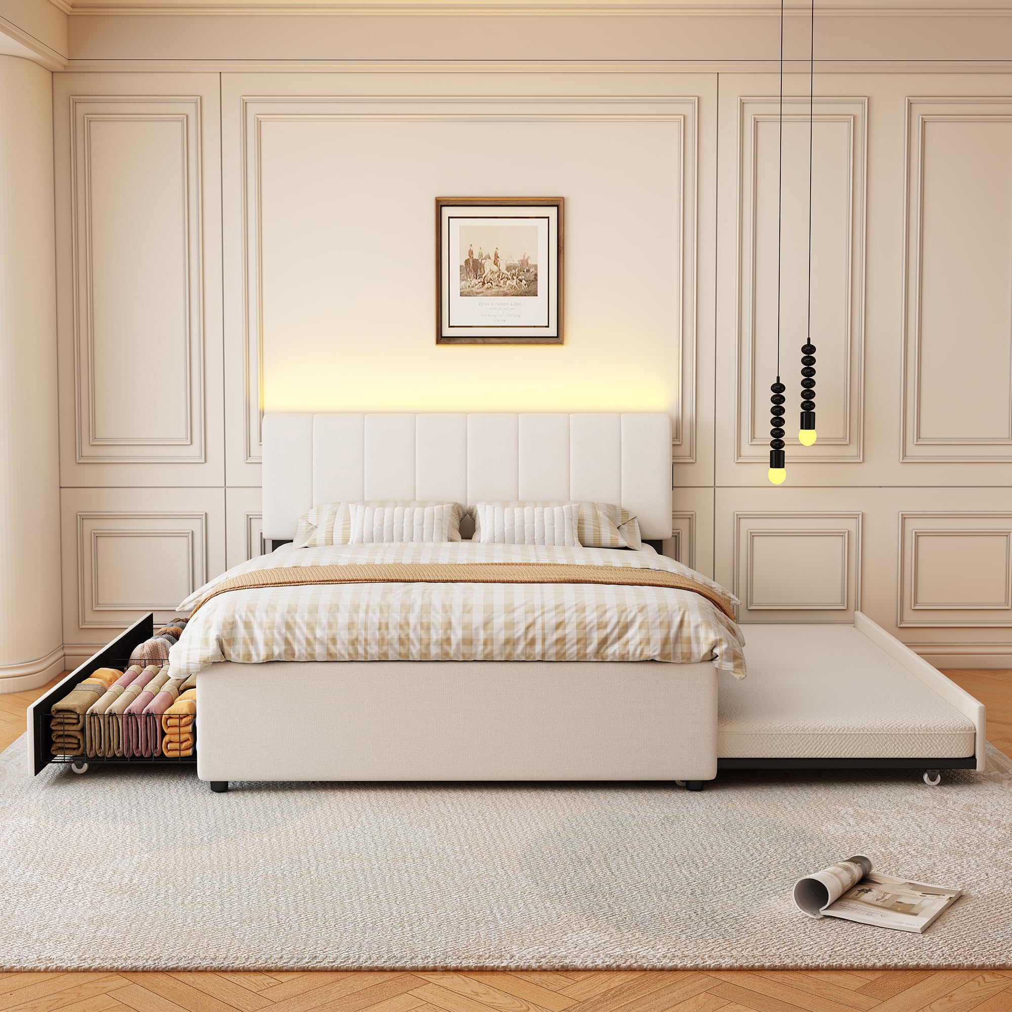 View 1 of **PARTS ONLY** FAVSH Queen Platform Bed with Trundle and LED Headboard932