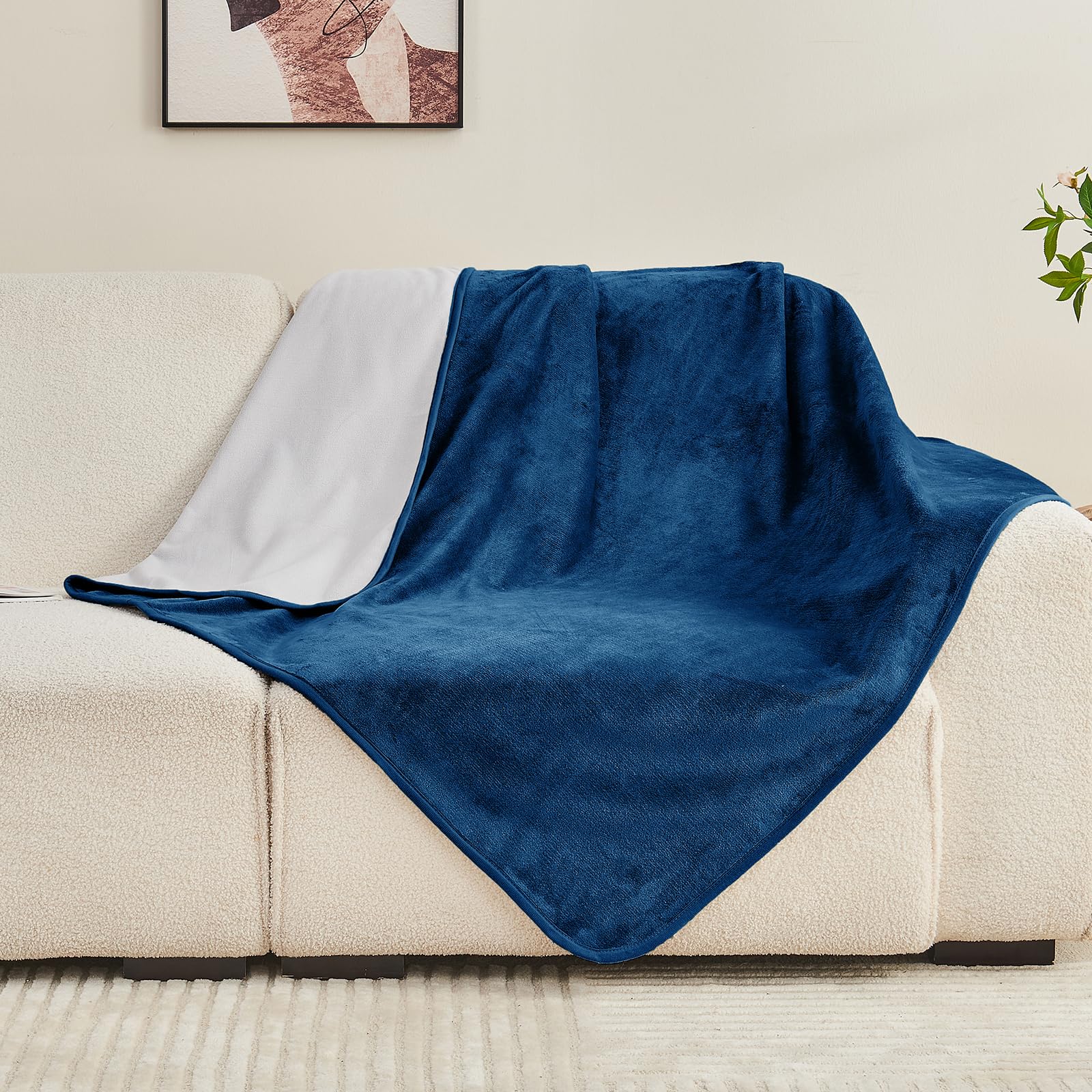 Yaning Waterproof Blanket 101x152cm for Adults Reversible Waterproof Bed Cover for Dogs Cats Pets Soft Leakproof Blanket for Bed Couch Sofa Furniture Protector Navy Blue/Light Grey