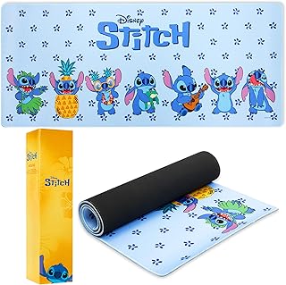 Disney Stitch Schreibtischunterlage XXL - Baby Yoda Gaming Schreibtisch Zubehör 800x360mm - Anti-Rutsch, Bürobedarf PC Laptop Zubehör Unterlage Matte Gaming Desk Mat Büro Deko (Blau Stitch)