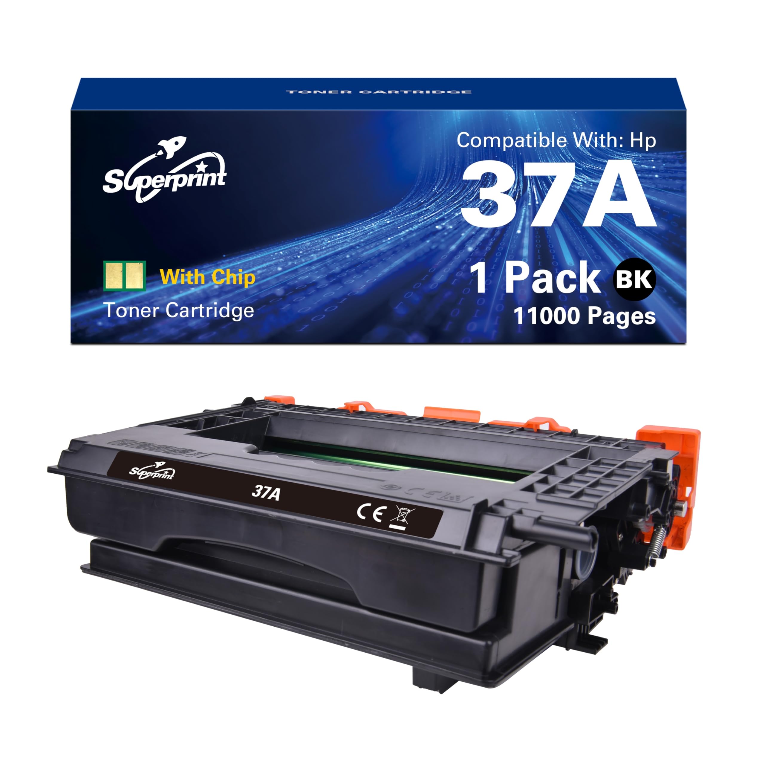 Cartouche de toner avec puce compatible avec toner HP 37A, 1 noir