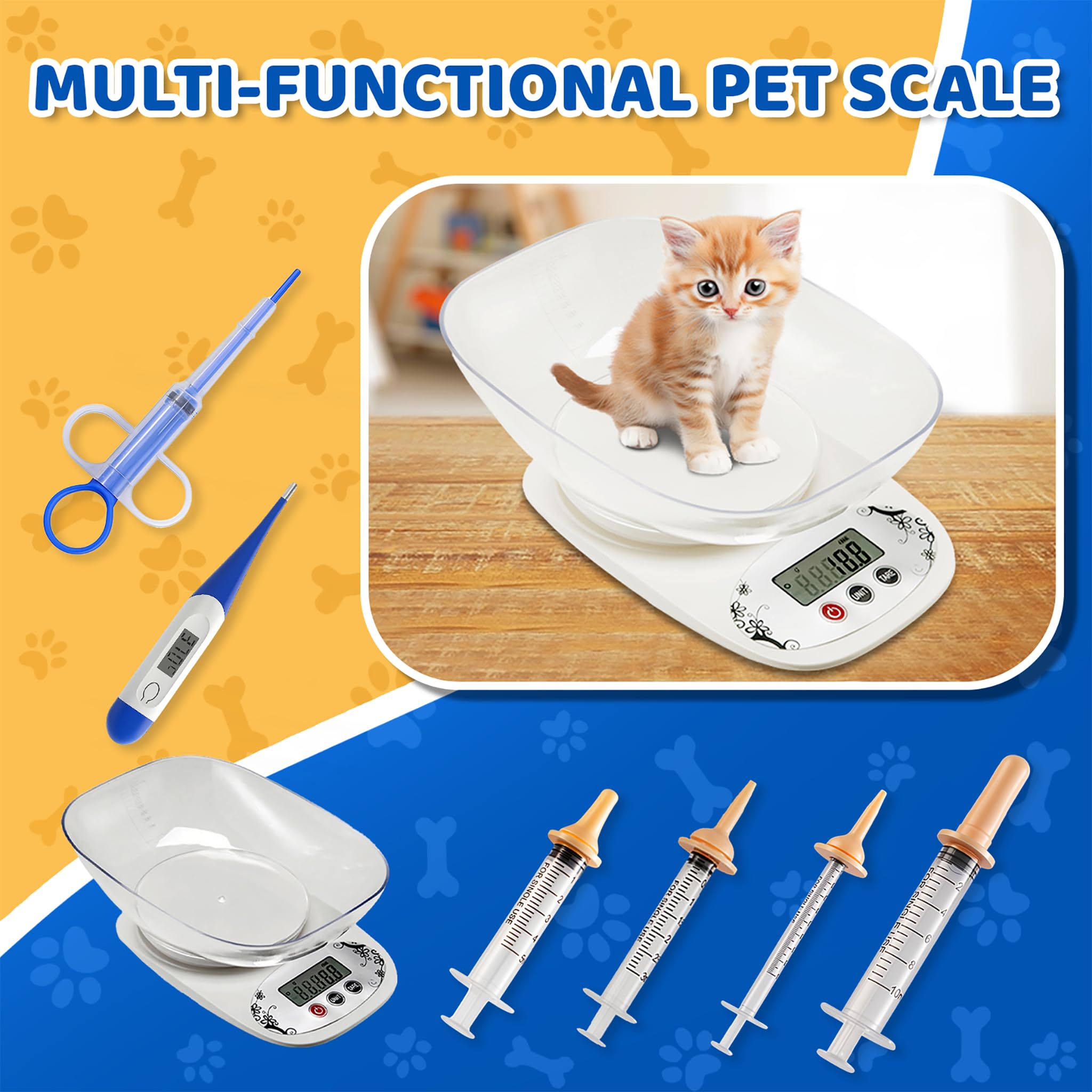 Kit de 52 piezas de cachorros para cachorros con 4 tubos de alimentación para cachorros, 15 collares para cachorros, 15 abrazaderas de cable, 4 guantes, termómetro digital, báscula digital
