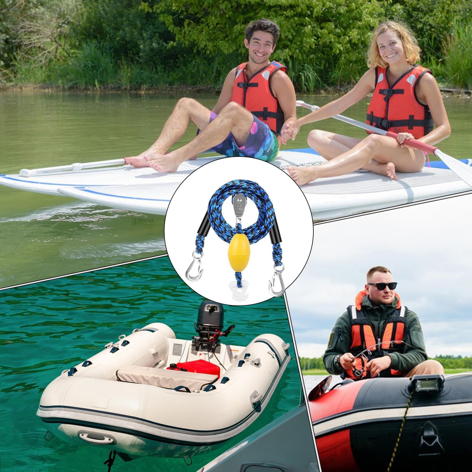 Cable de Remolque Náutico,Dispositivo De Conexión Rápida Para Cable De Remolque De Barcos - Tubo Tractable para Deportes Acuáticos con Conector 4 Plazas para Principiantes Entusiasta
