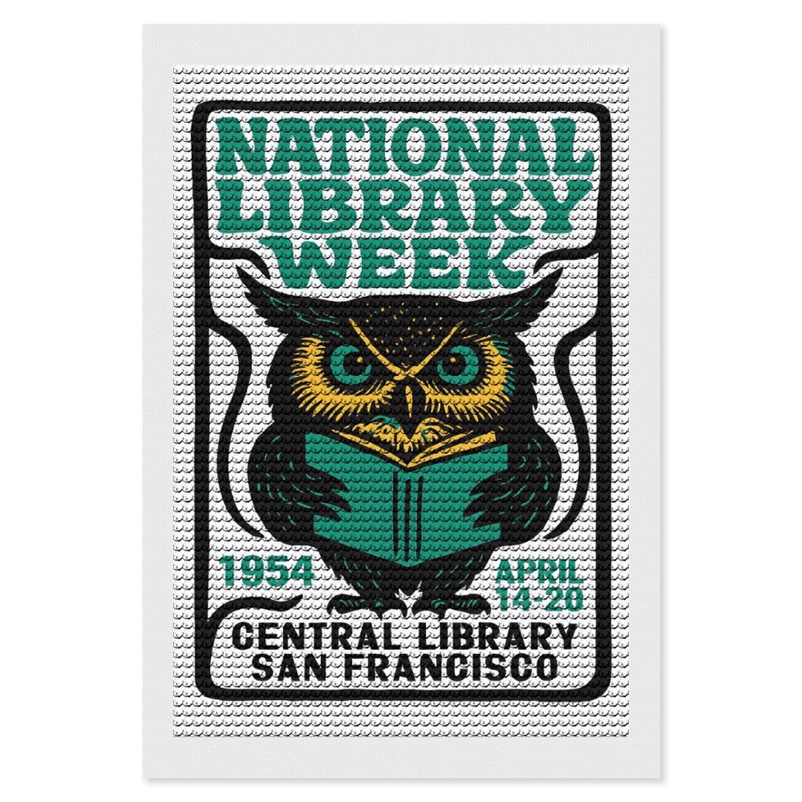 Junmoney National Library Week 1954 Diamond Painting Set 8"x12", Holiday Gift Idea, for Creative Relaxation, Fun Craft Experience, Vintage Style Decor