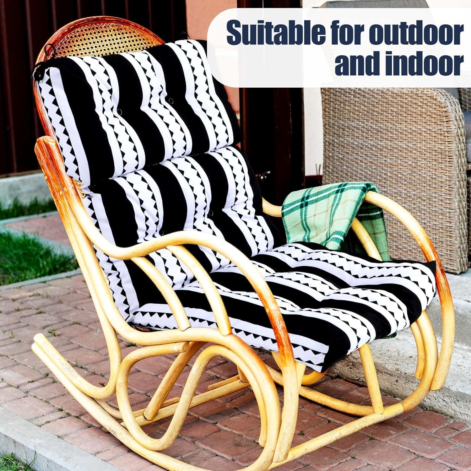 2 Pack High Back Outdoor Chair Cushions Bulk Waterproof Indoor Outdoor Chair Cushion Seat and Back Rocking Chair Cushion Thickened Patio Chair Pad for Indoor and Outdoor (Classic Strip)