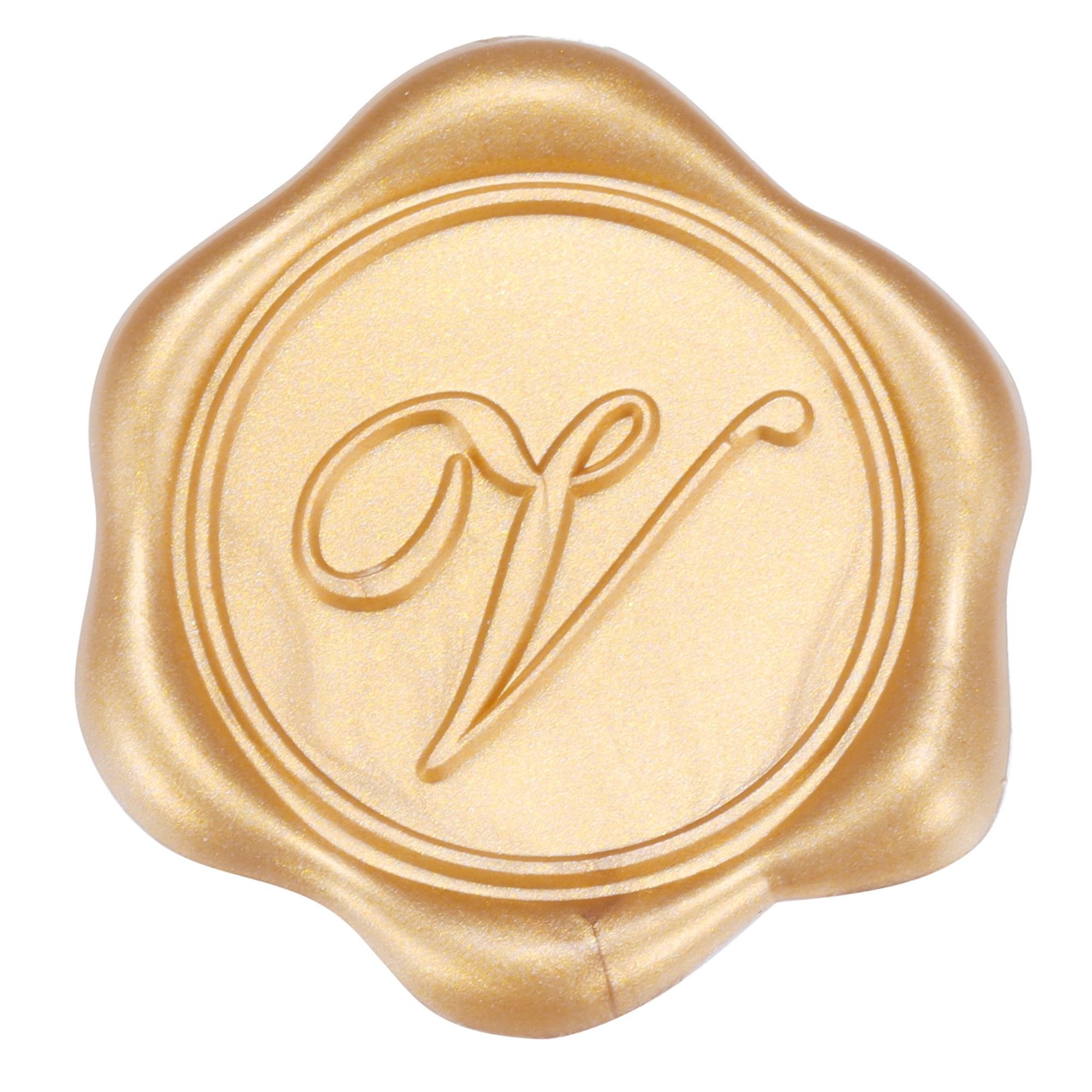 Yoption Wax Seal Stickers, 50 Pcs Metallic Light Gold Self- Adhesive Initial Alphabet V Envelope Seal Stickers, Perfect for Wedding Invitations