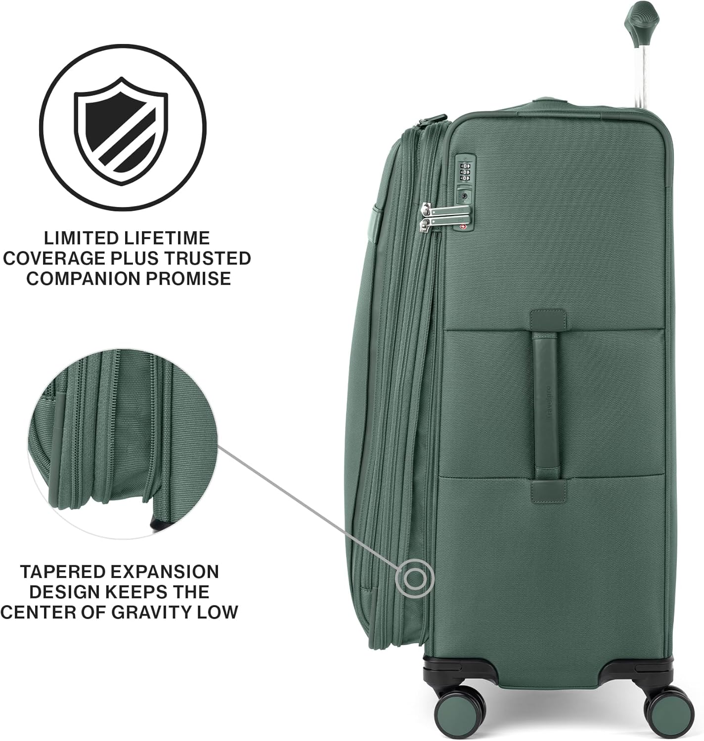 Travelpro VersaPack+ Lightweight Softside Expandable Checked Luggage, 8 Spinner, TSA Lock, Checked Large 29-Inch, Desert Sage Green