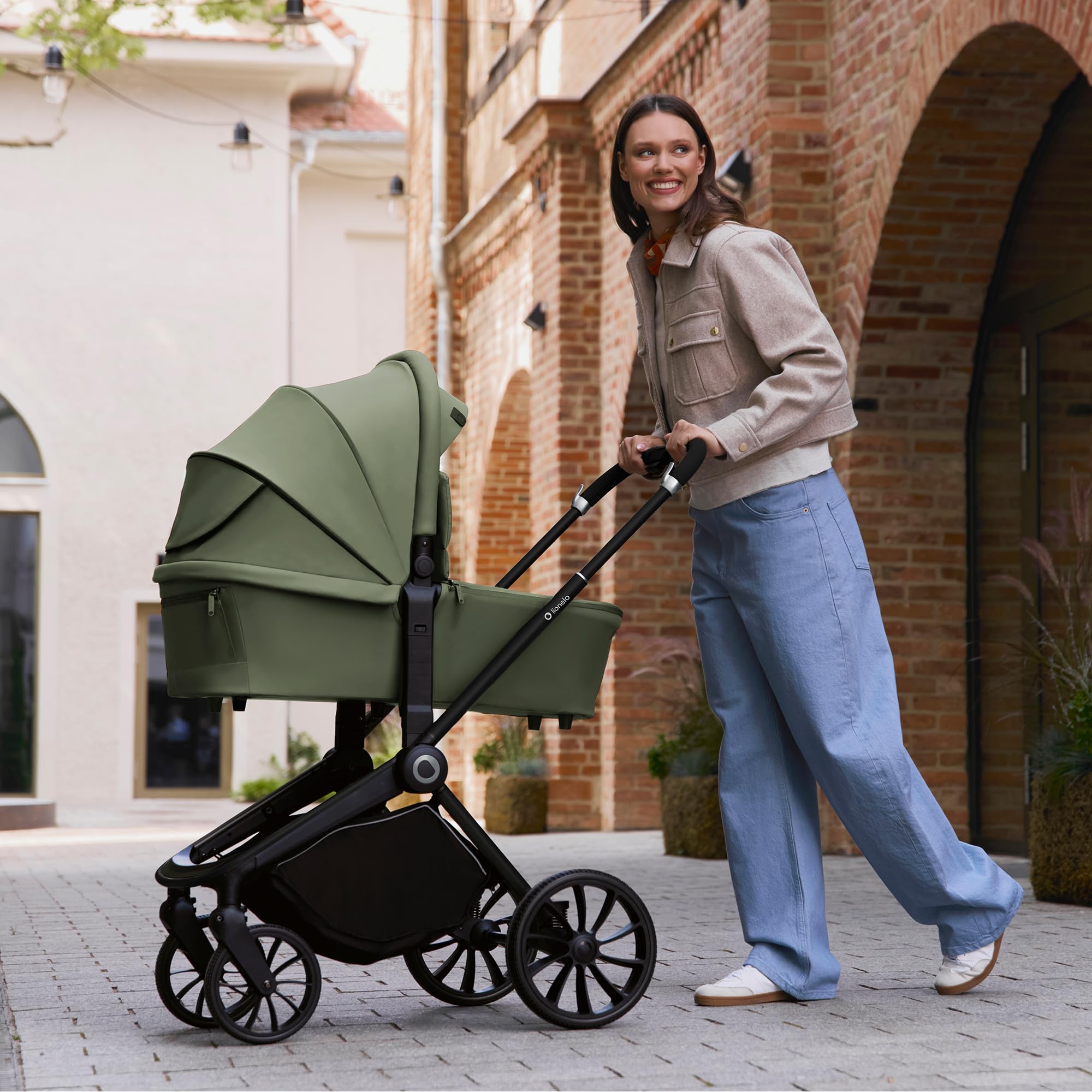 LIONELO MIKA PLUS 2 en 1 Poussette 0 à 48 mois jusqu'à 22 kg Nacelle jusqu'à 9 kg, Réglage du Dossier et du Repose-pied, Coussin, Roues Pivotantes 360° en PU Auvent XXL (Green)