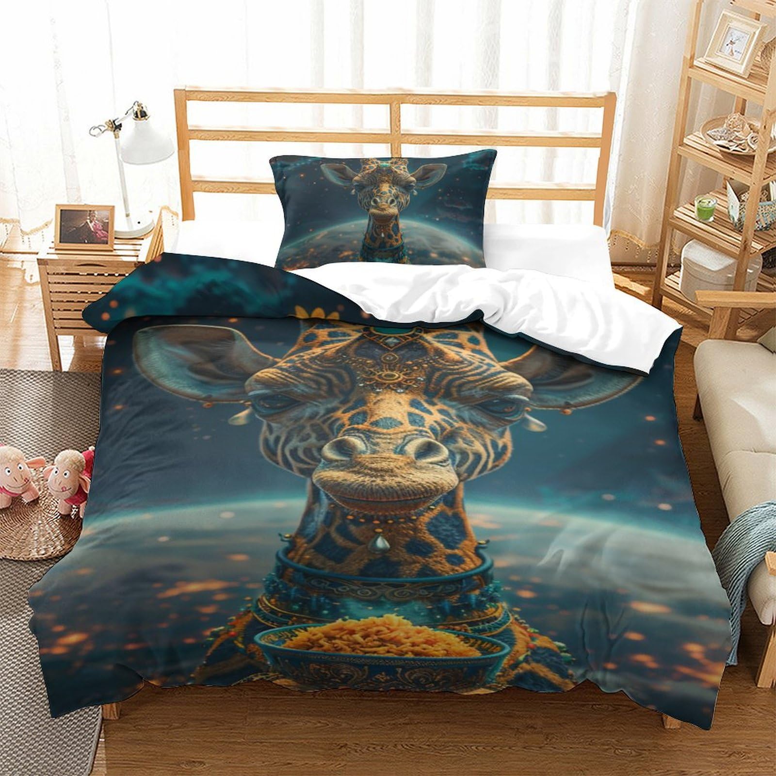 Ensemble de literie girafe colorée housse de couette 135x200 microfibre
