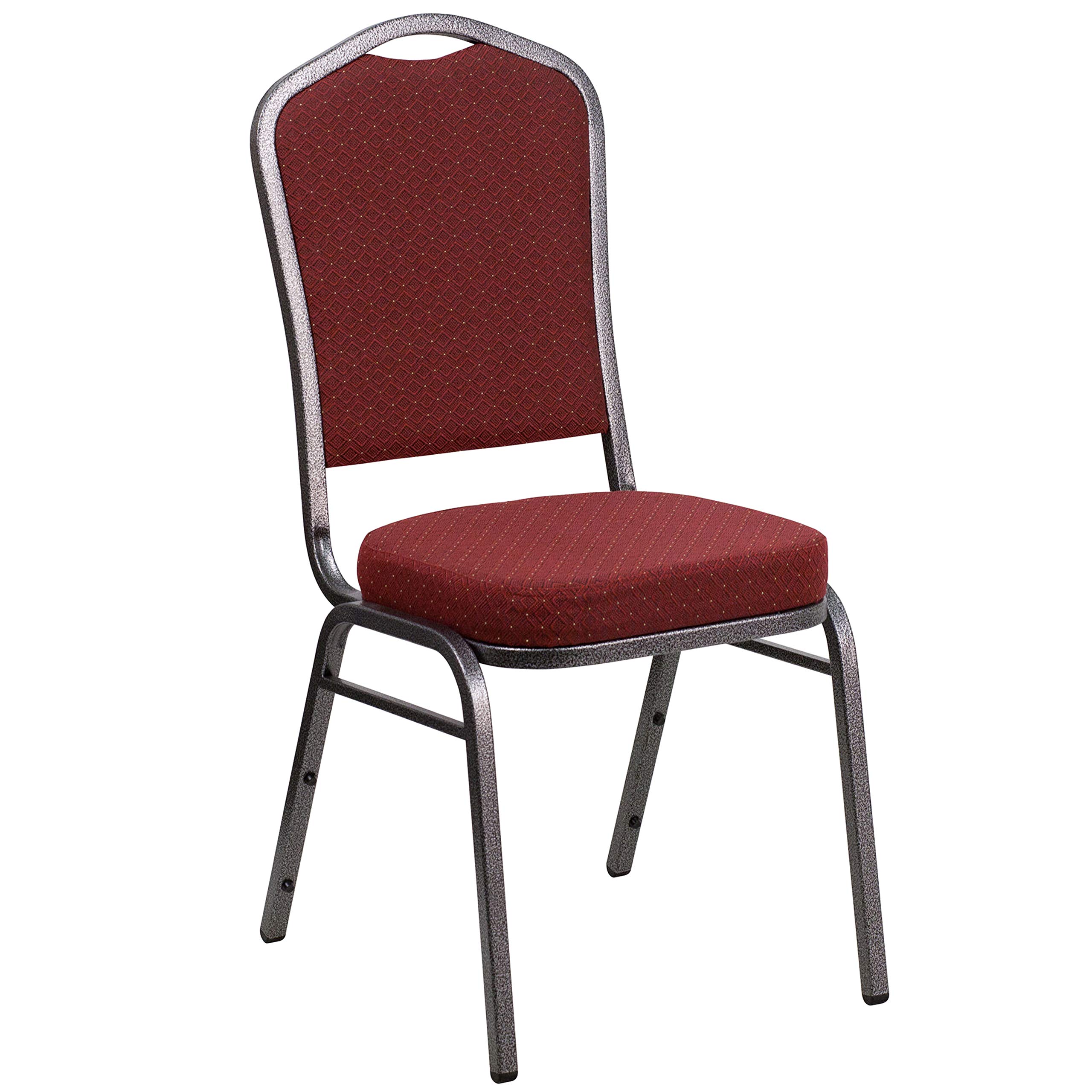 Flash Furniture Burgundy Patterned Fabric/Silver Vein Frame / Set of 1 / Traditional Stacking Chairs