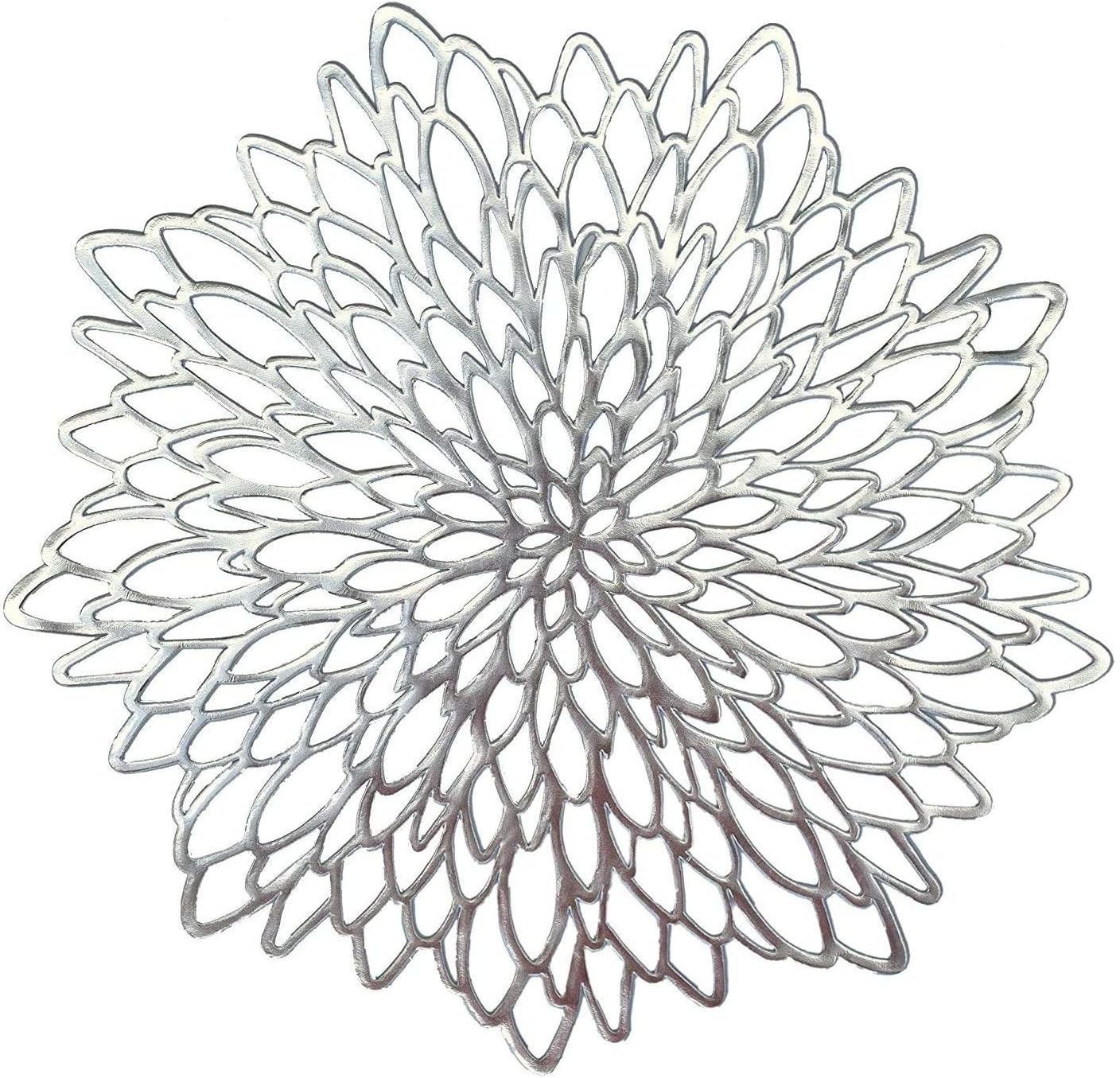 HEYOMARTSet of 4 Round PVC Place Mats, Washable Place Mats, Round Placemats, Heat Resistant and Non-Slip, Ideal for Kitchen, Party, Wedding, etc., Silver