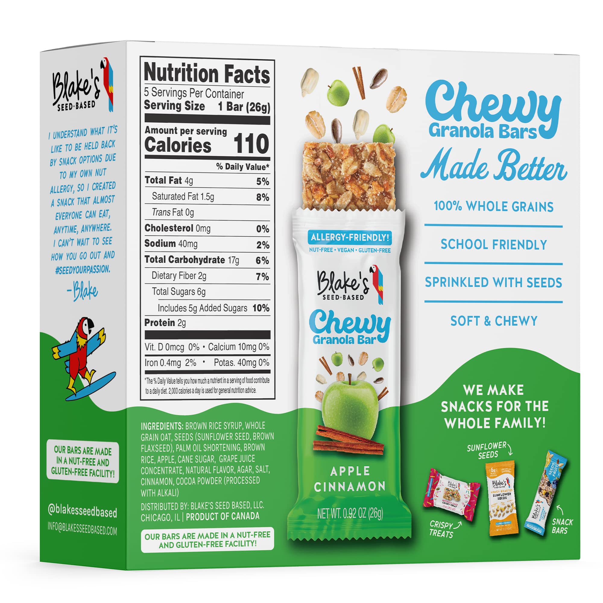 Blake’s Seed Based Chewy Granola Bars — Apple Cinnamon (5 Count), Vegan, Gluten Free, Nut Free & Dairy Free, Healthy Snacks for Kids or Adults, School Safe, Low Calorie Soy Free Snack thumbnail 8