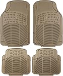 FH Group Automotive Floor Mats Tan Beige Universal Fit Heavy Duty Rubber for All Weather Protection fits Most Cars, SUVs, and Trucks, 4 Piece (Full Set Trimmable) F11305BEIGE