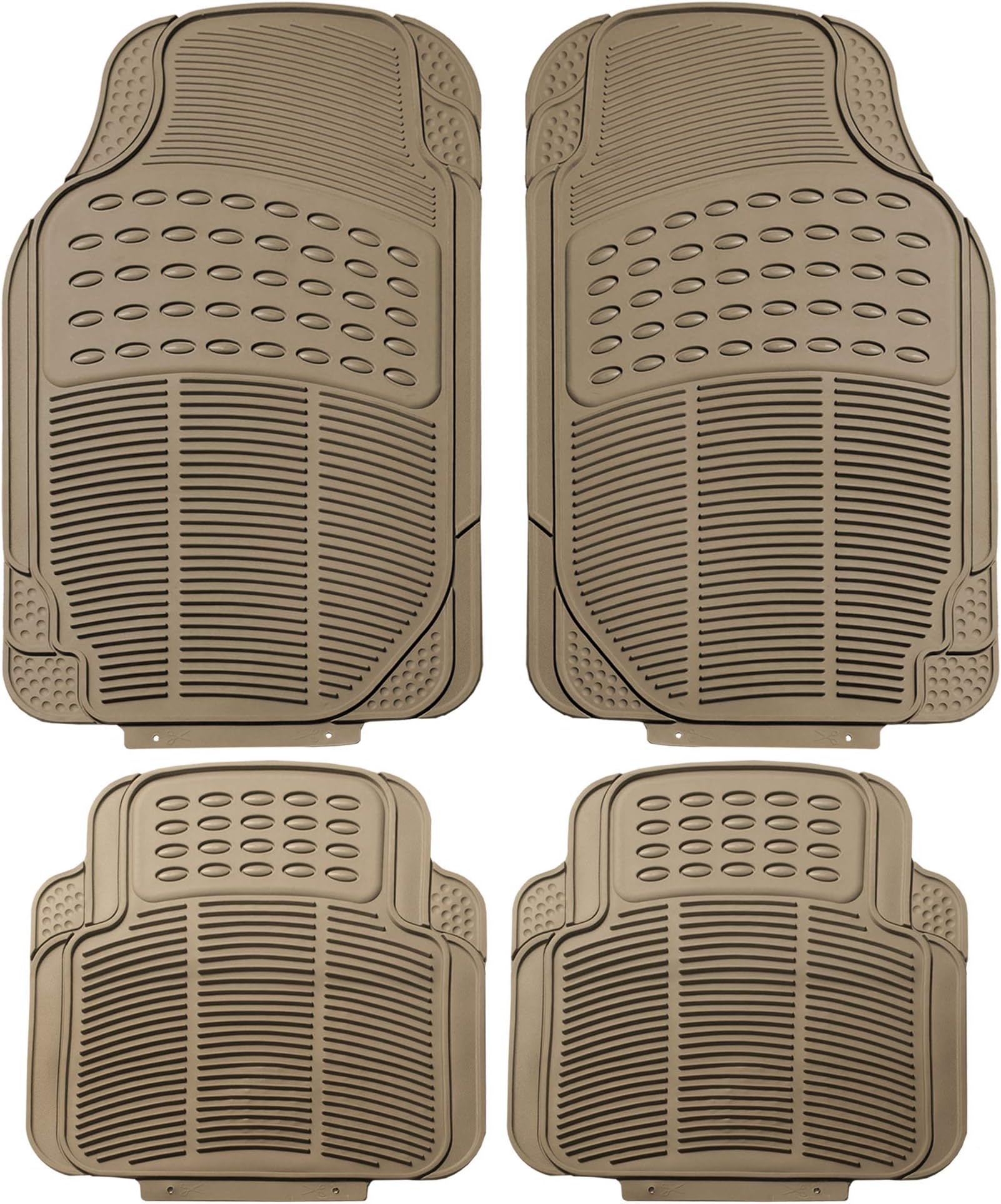 FH Group F11305BEIGE Tan All Weather Floor Mat, 4 Piece (Full Set Trimmable Heavy Duty)