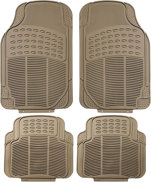 FH Group Automotive Floor Mats - Heavy-Duty Rubber Floor Mats for Cars, Universal Fit Full Set, ClimaProof Floor Mats, Trimmable Floor Mats For Most Sedan, SUV, Truck Floor Mats Beige