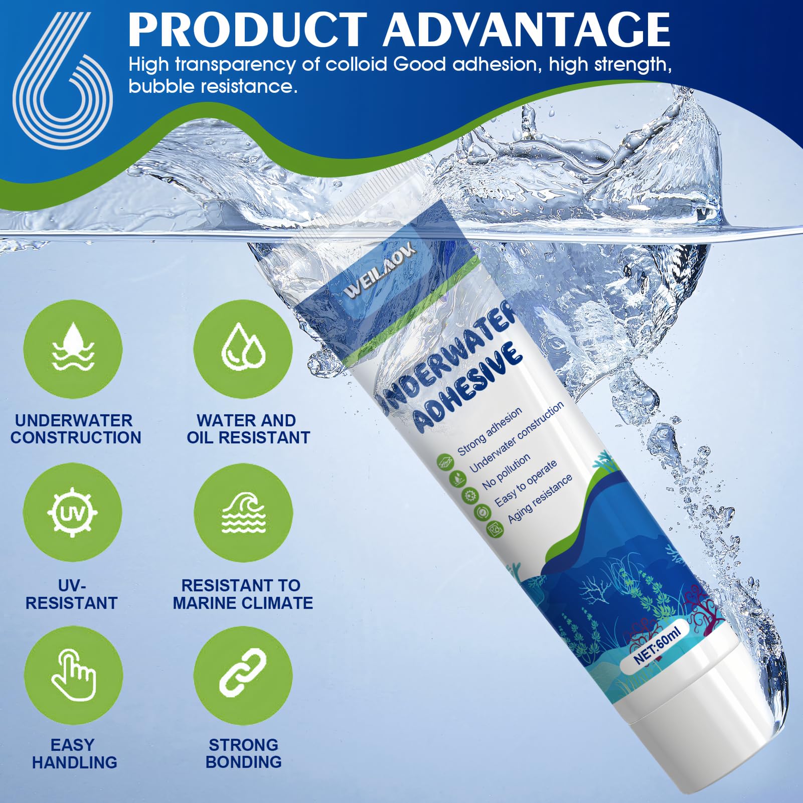 Silicona Transparente Sellante para Acuario Impermeable 60ml*2