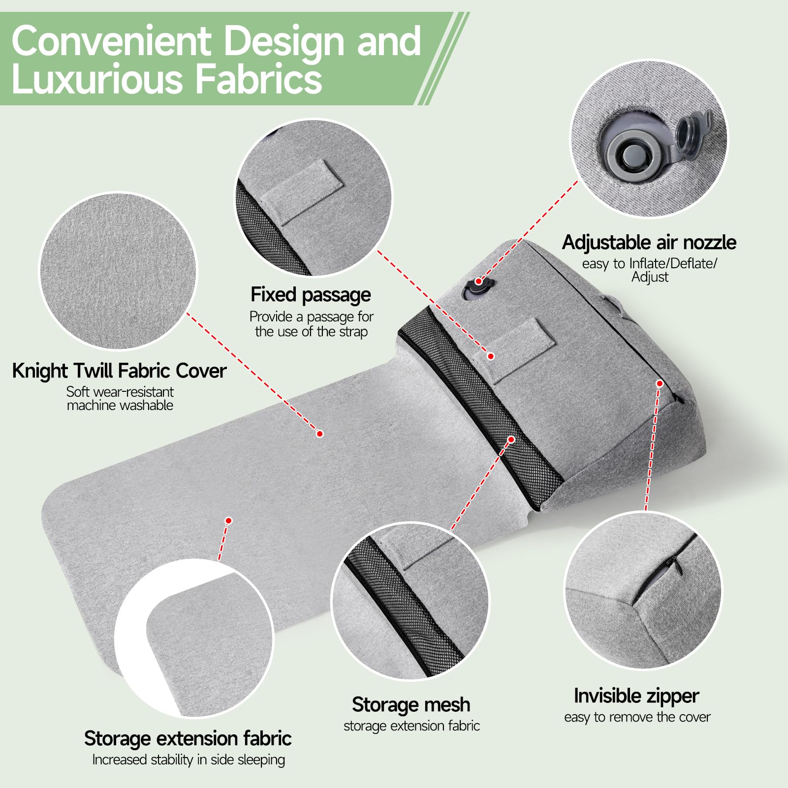 Soporte lateral inflable para protectores laterales de silla de ruedas, almohada de cuña de posicionamiento ajustable con funda extraíble, acolchado lateral para silla de ruedas, posicionadores de