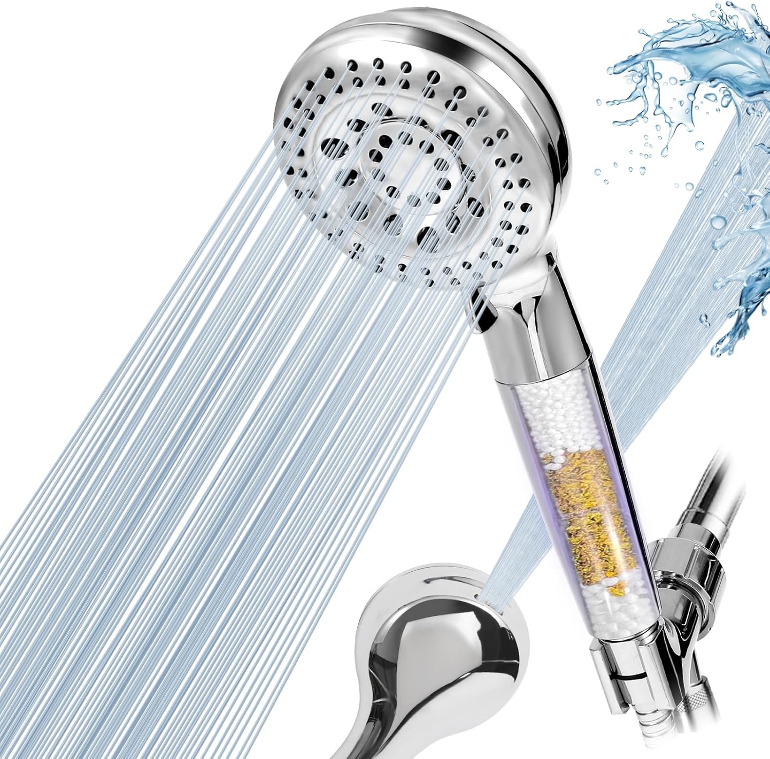 HH901 Handheld Filtered Shower Head, High Pressure, 10 Spray Mode, Water Softener Filter Beads for Hard Water, Remove Chlorine, Reduces Dry Itchy Skin
