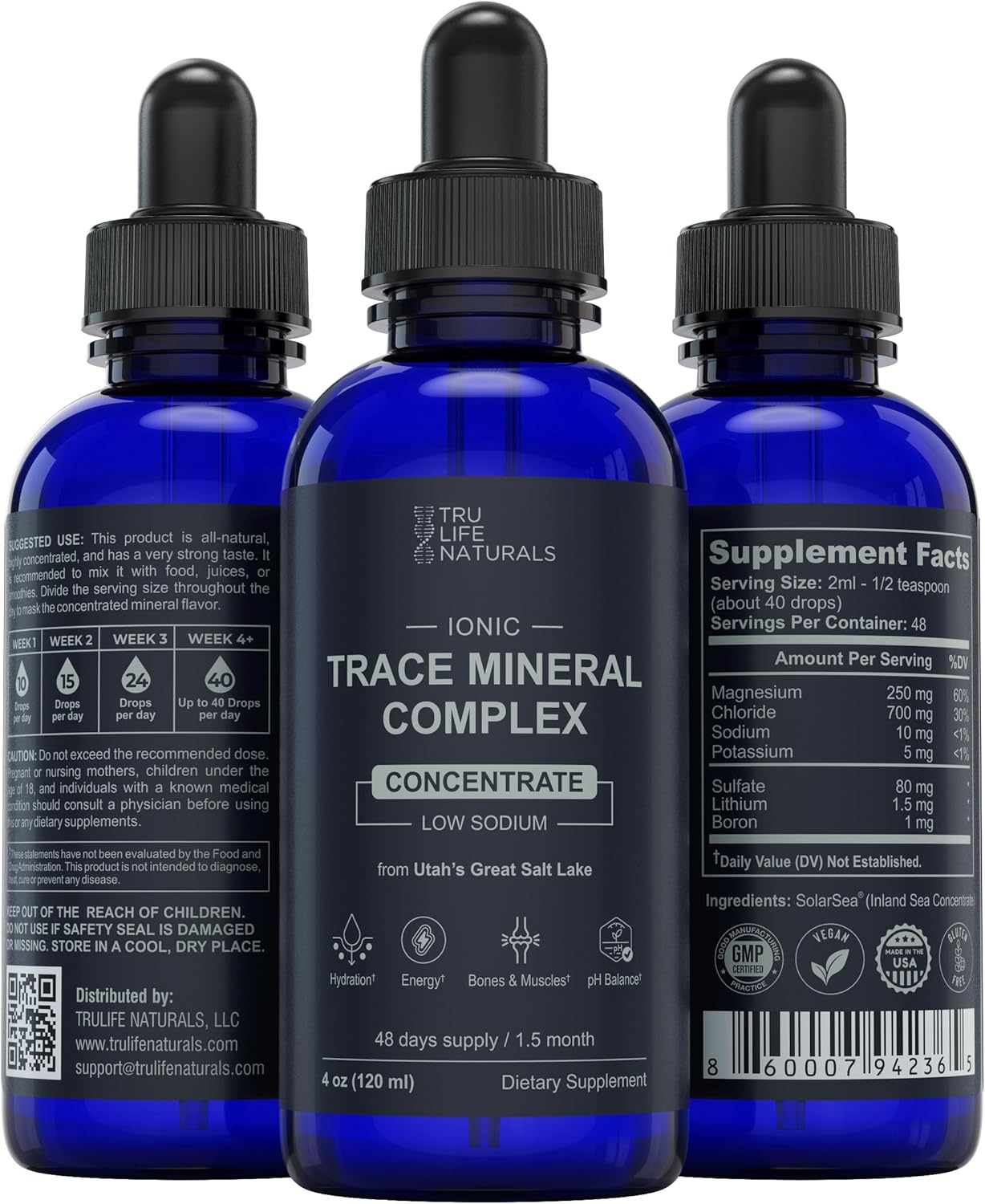 Trace Mineral Complex – 4 oz (48Servings) – 72+ Ionic Minerals Concentrate/Magnesium, Chloride, Boron, Potassium/Supports Hydration & Electrolyte Balance