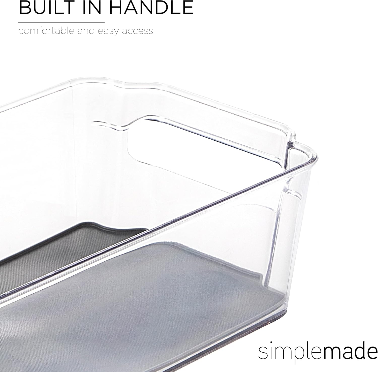 Clear Refrigerator Organizer Bins - 2 Pack Medium Sized (6" x 12.4") Clear Bins for Fridge with Liners, Containers for Fridge and Freezer, Multipurpose Storage for Kitchen, Office, Bathroom (Grey)