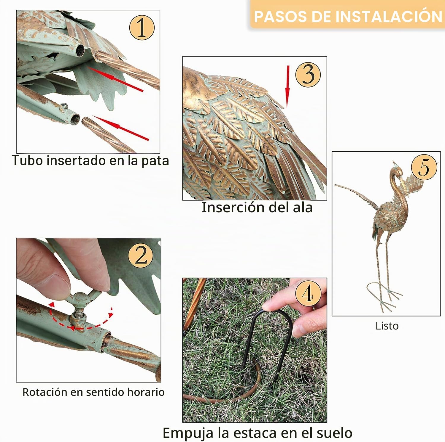 TERESA'S COLLECTIONS decoración Exterior jardín, Acuario grúa de Metal Figuras de jardín Estanque 2 Conjuntos 92/82 cm Gran pájaro grúa Oxidado Exterior Figuras Decorativas Acuario, Regalo Mujer
