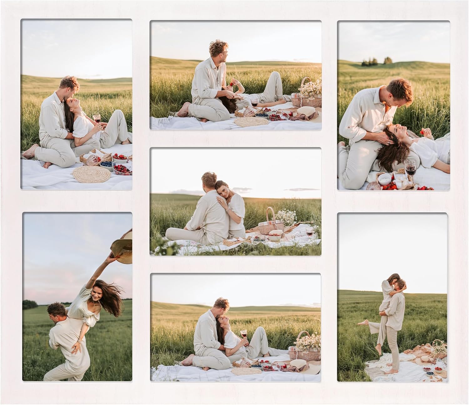 4x6 Picture Frame Collage for Wall Decor, Multiple Photo Collage Frames with Tempered Glass, 7-Opening for 4 x 6 Picture Frames, Rustic White, 1 Pack Rustic White 4x6 - 7 Opening(OD:13.3X15.4in)