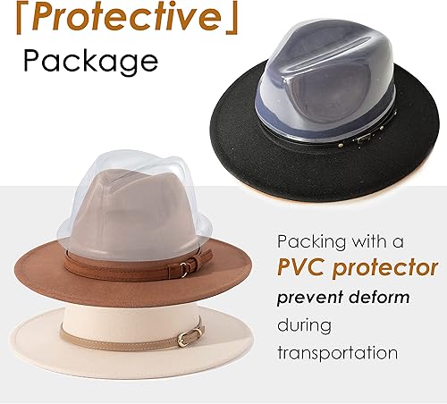 Miniatura 7 de Lisianthus Paquete de 2 sombreros Fedora con hebilla de cinturón de ala ancha clásica para mujeres y hombres