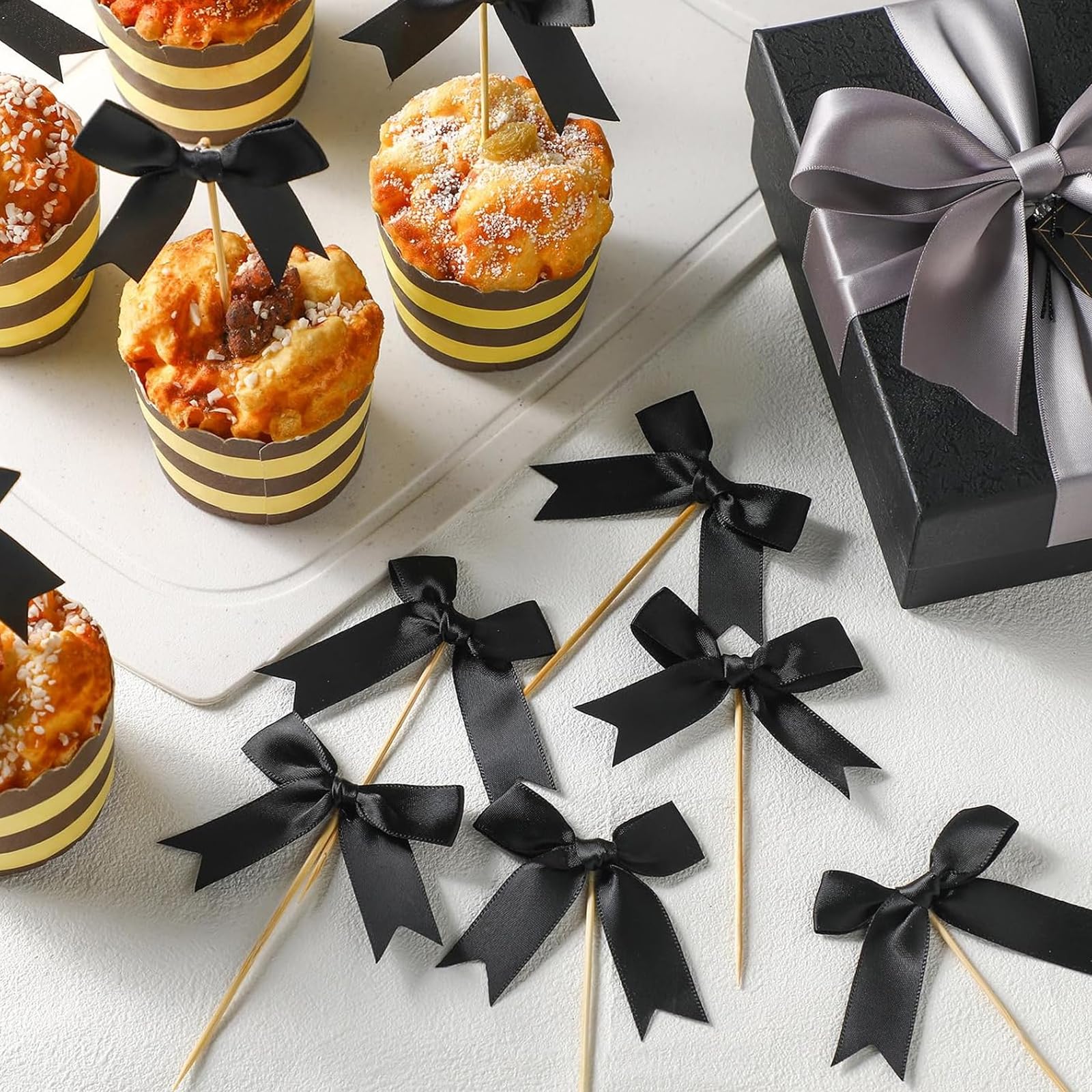 50 decorazioni per cupcake con fiocco rosa, decorazioni per torte di compleanno, matrimoni, baby shower, addio al nubilato, feste a tema coquette (rosa, nero)