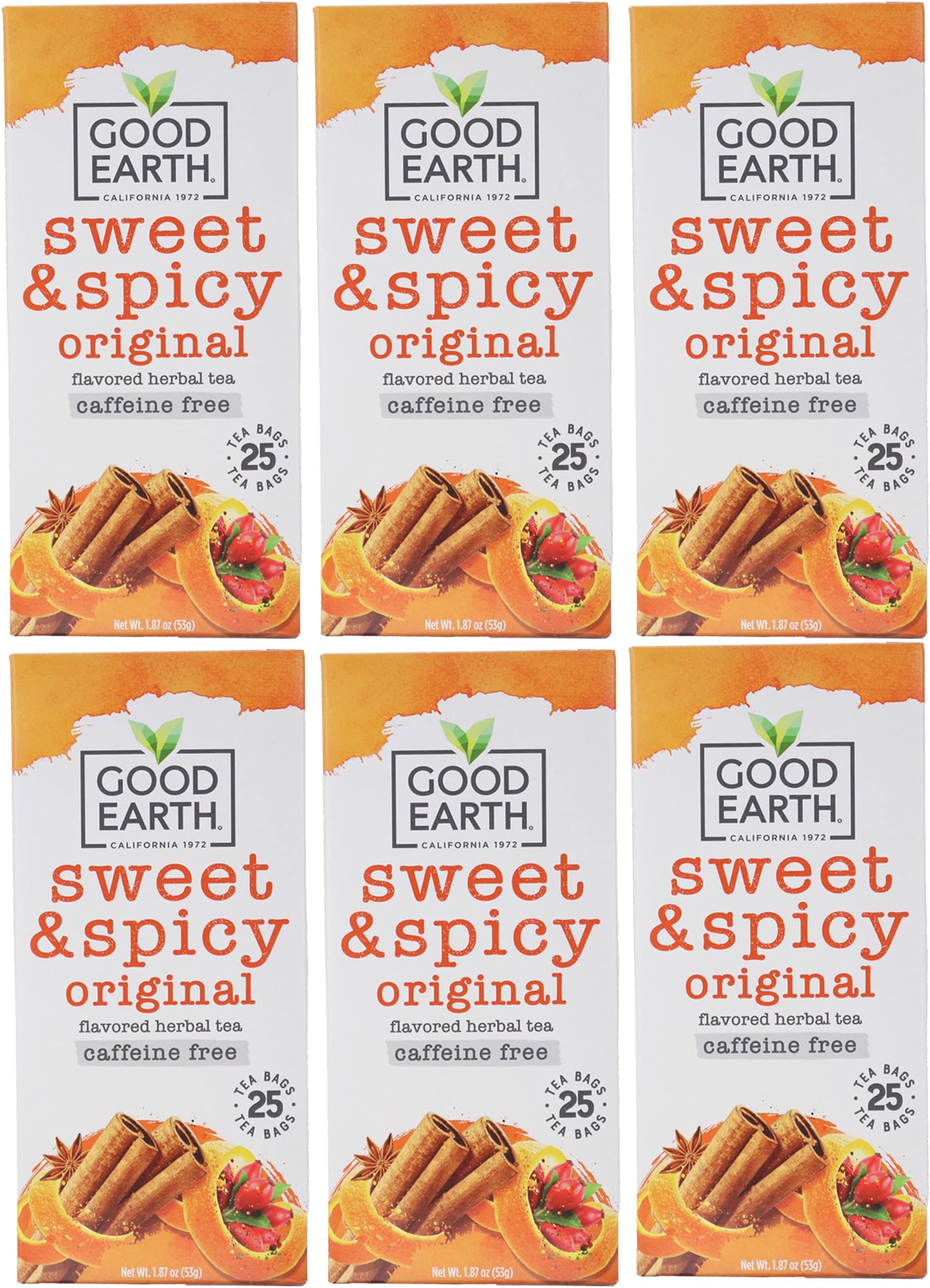 Good Earth Sweat & Spicy Caffeine Free Herbal Tea - 6 Pack w/ 25 Tea Bags per Box