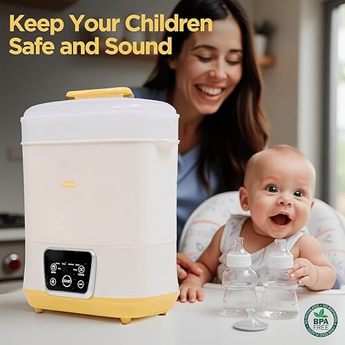 Miniatura 4 de Esterilizador y secadora eléctrica de biberones 6 en 1, uso como calentador de biberones, descongelar, calentar alimentos y máquina desinfectante,