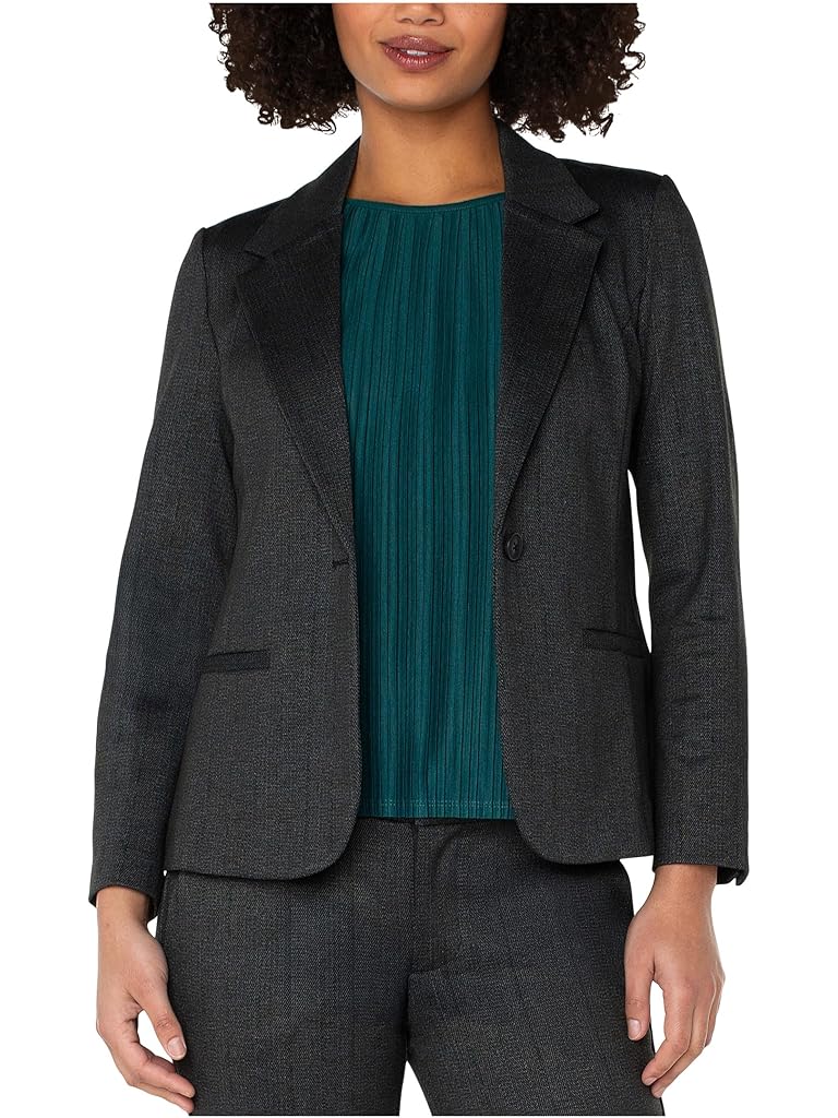 Black Liverpool Los Angeles Herringbone Ponte Knit Fitted Blazer