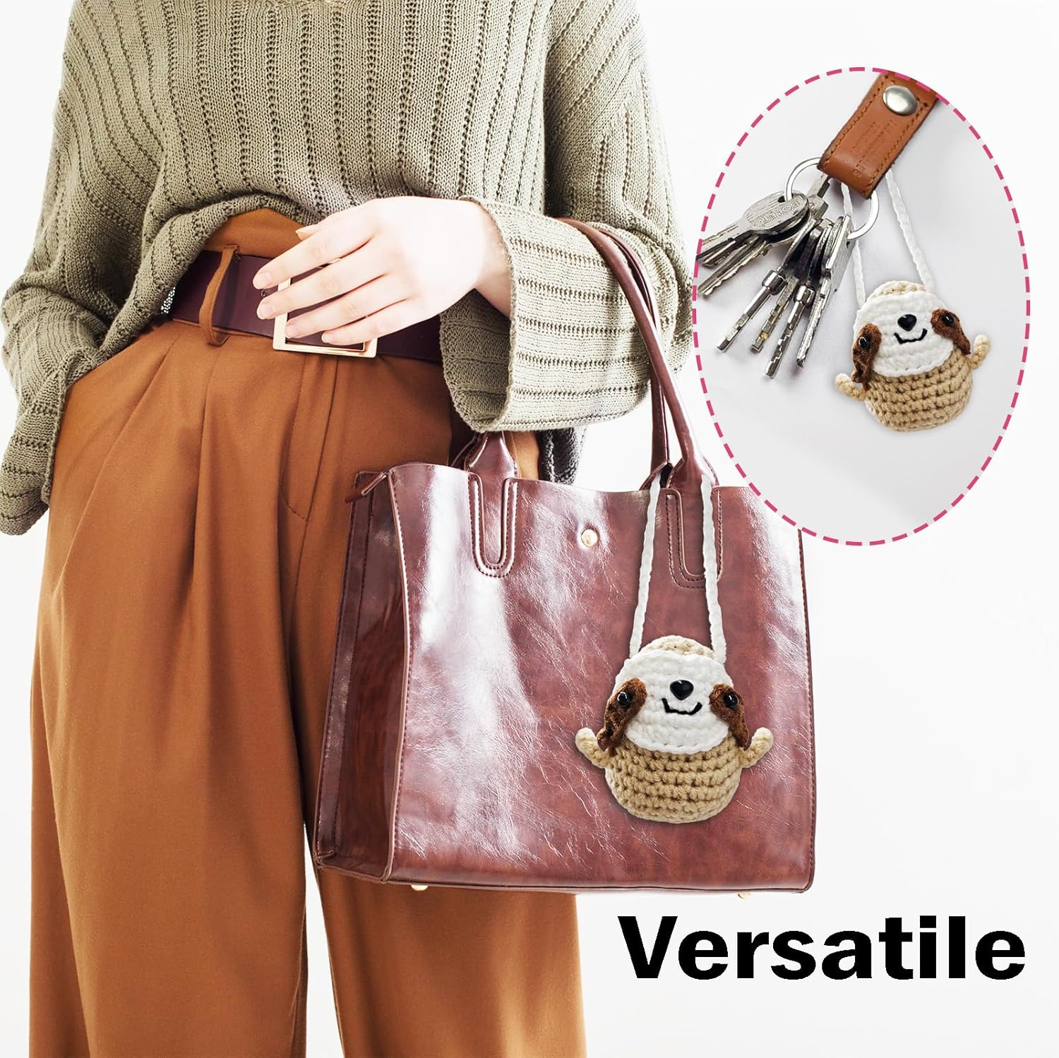 Cute Swing Sloth Crochet Hanging Plant for Car Accessories,Aesthetic Decor Rear View Mirror Hanging Ornament for Women and Men,Handmade Cute Car Interior Decor Accessories Gift - Image 3