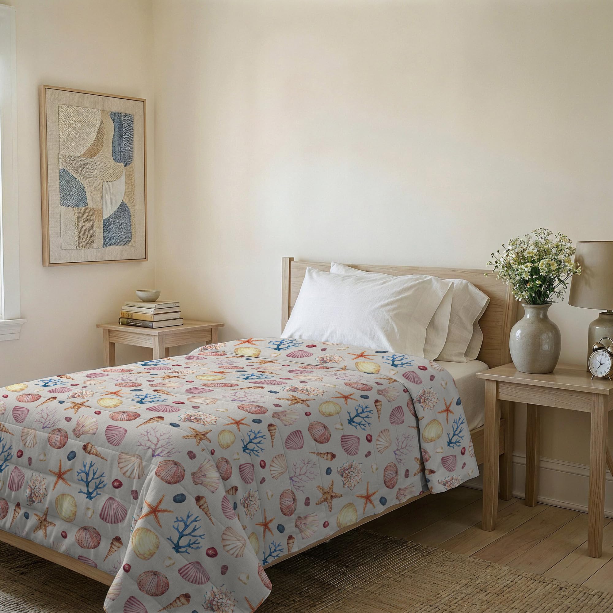 Italian Bed Linen BASIC Marea Microfibre Printed Summer Quilt, Single 160 x 240 cm