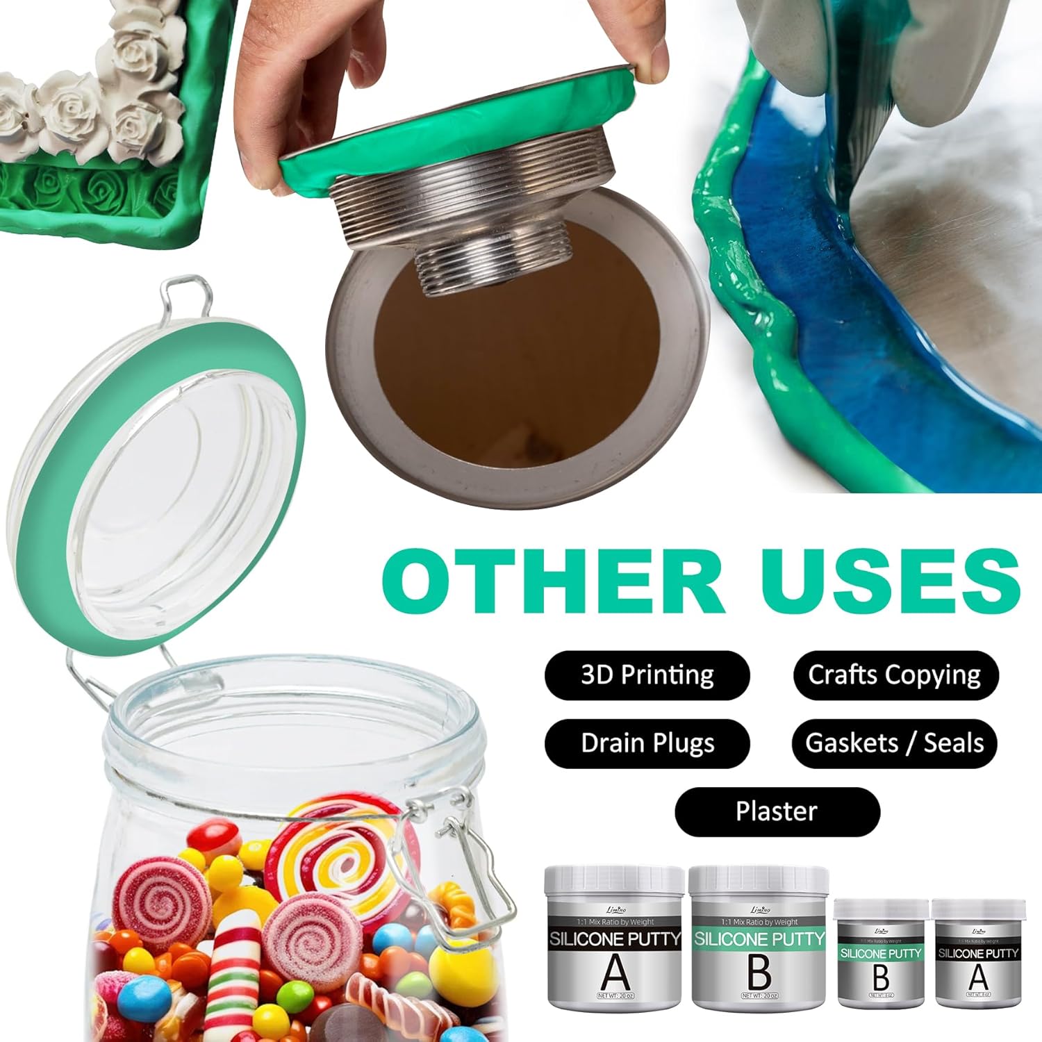 Silicone Putty - 1 Lb Flexible Silicone Mold Making Kit for Silicone Molds Making, Casting - Easy 1:1 Mixing Ratio Fast Cured Silicone Putty Paste for Resin Molds, Soap Molds, Candle Molds, Crafts