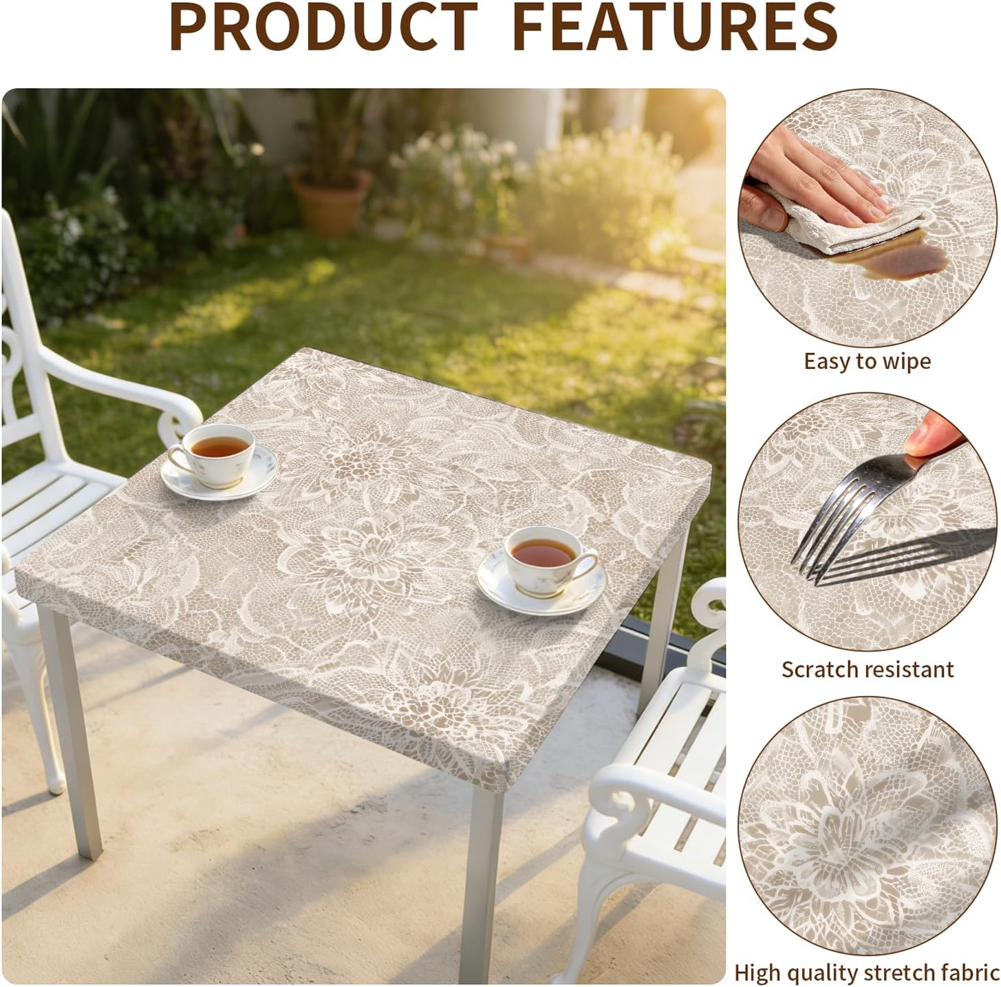 Square Fitted Tablecloth with Elastic Edge Design Table Cover Waterproof Stain-Resistant Wipeable Table Cloth for Kitchen Dining Picnic Patio Outdoor Party Flower 60x60 Inch