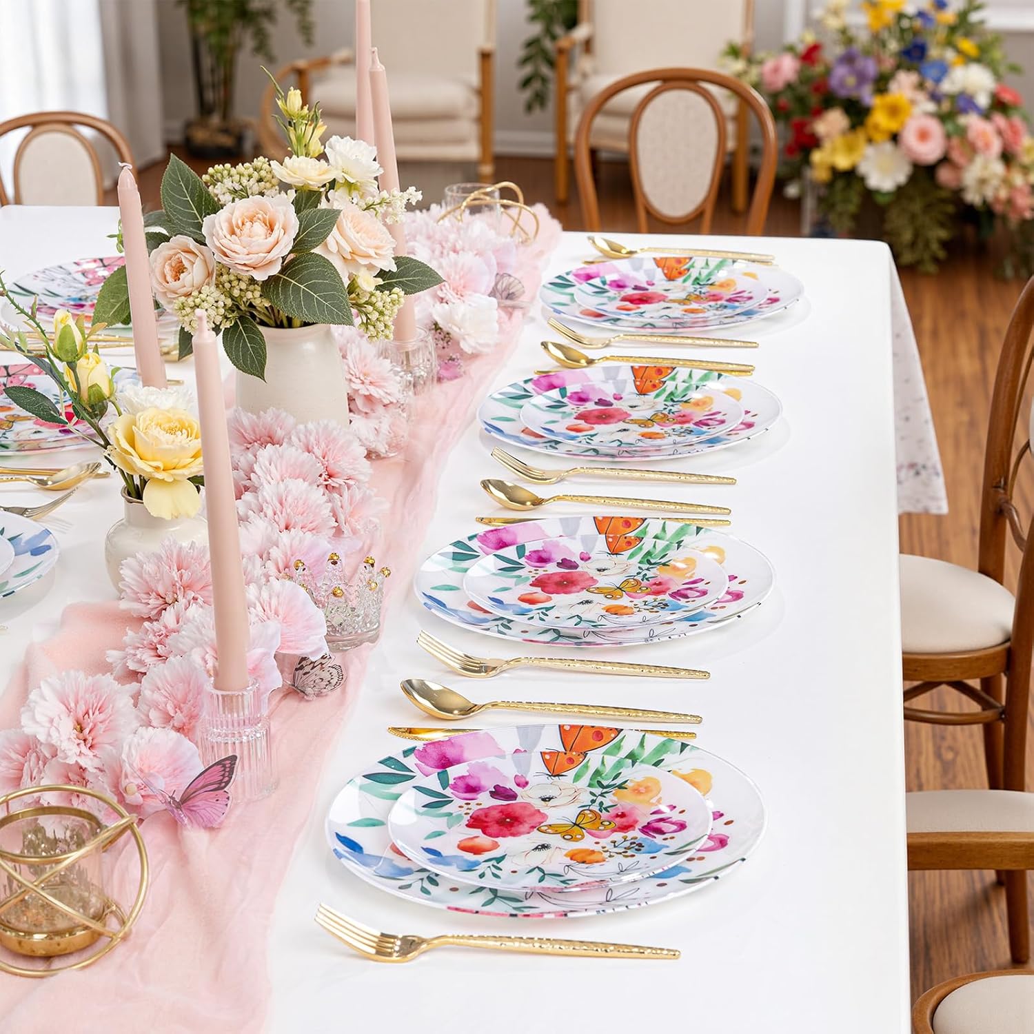 DaYammi 20Pcs Plastic Plates with Watercolor Floral-Disposable Plates Heavy duty Watercolor Floral & Butterfly Plastic Plate 10.25in Dinner plates and 7.5in Dessert plates for Party Mother's Day - Image 5